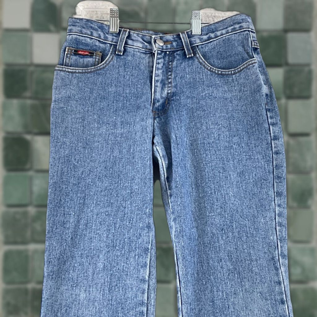Denime VINTAGE Just USA Jeans Womens Size 5 Blue Denim Flare Leg Mid-Rise United States 80s 90s Bohemian Size 27" / US 4 / IT 40 - 1 Thumbnail