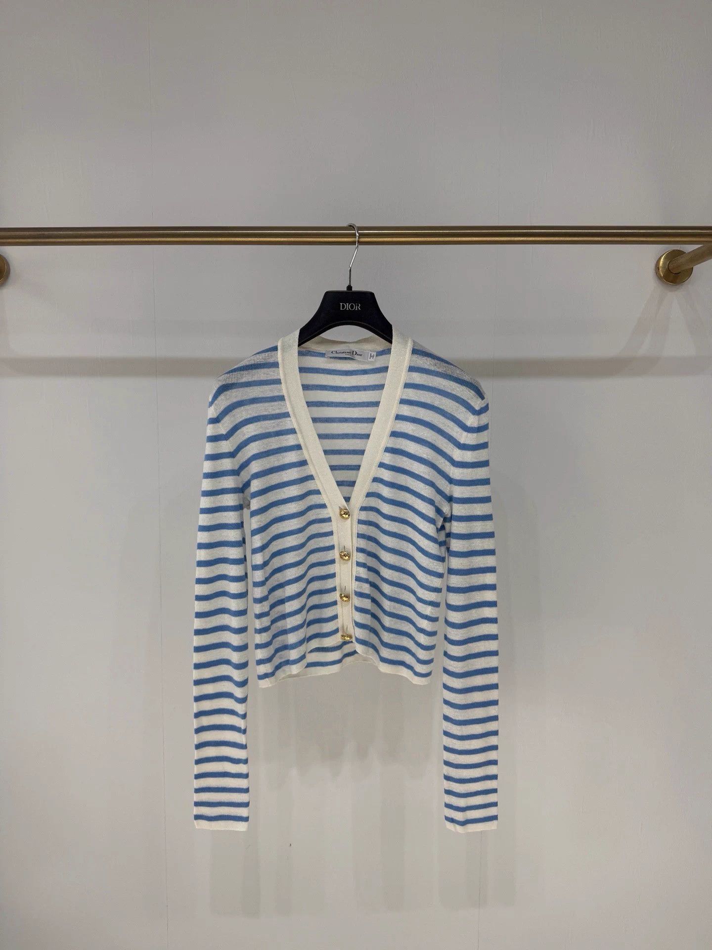 Dior Dior thin blue white stripe linen cardy 99 new FR38 Size S / US 4 / IT 40 - 1 Thumbnail