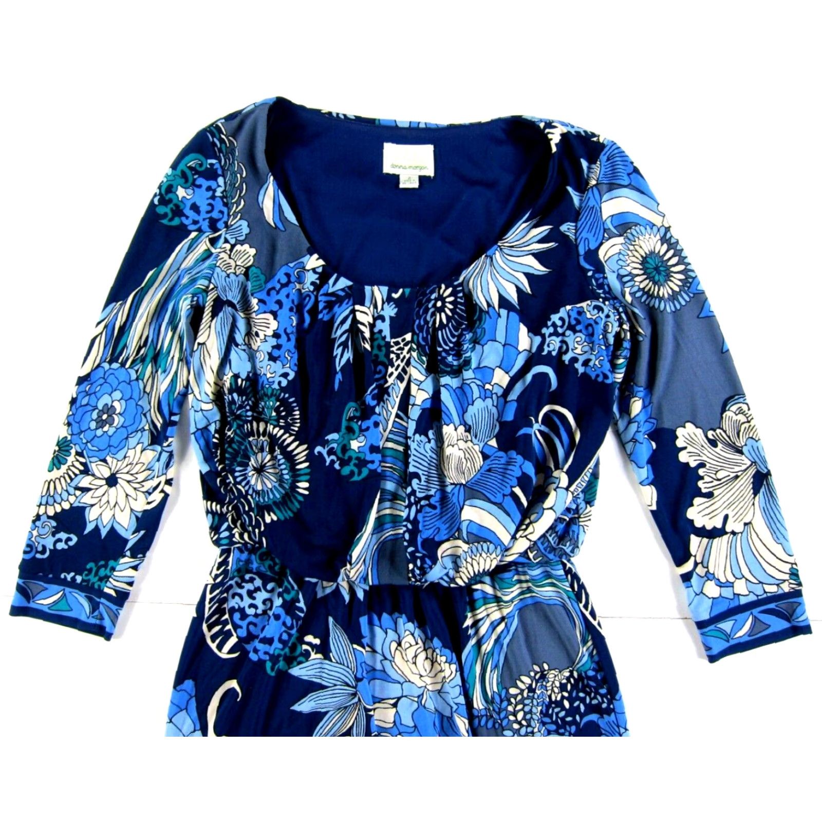 Donna Morgan Donna Morgan Blue White Floral Stretch 3/4 Sleeve Round Neck Sheath Dress Size 2 Size XS / US 0-2 / IT 36-38 - 4 Thumbnail