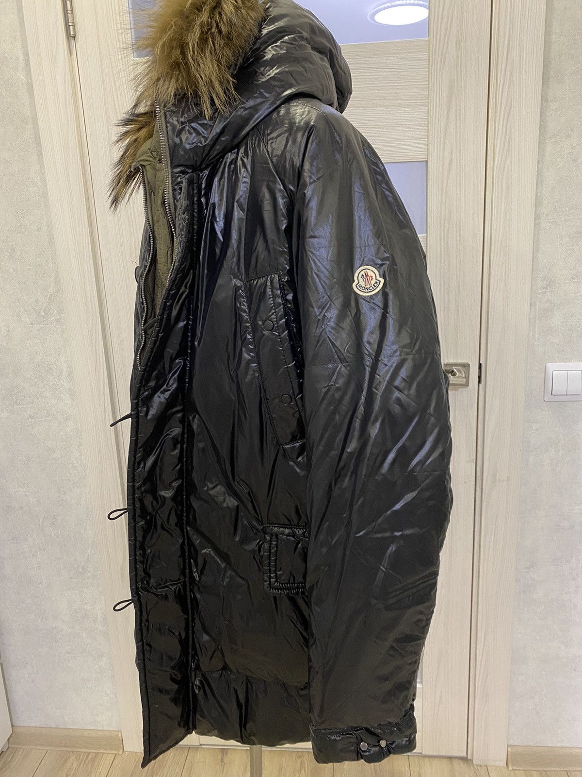 image of Moncler Vintage Reversible Fur Hooded Parka Coat Jacket in Black/Green, Men's (Size XL)