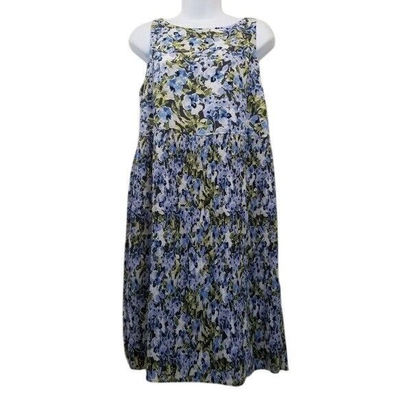 J. Jill J Jill PS Dress Blue Green Floral Pleated Easter Garden Slee Size S / US 4 / IT 40 - 1 Thumbnail