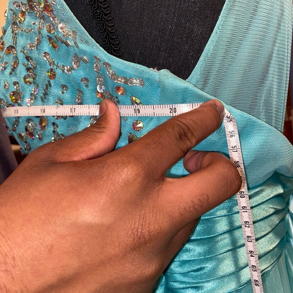 Other Deb Aquamarine Rhinestone Ruffle Formal Dress Size 9/10 Size L / US 10 / IT 46 - 6 Thumbnail