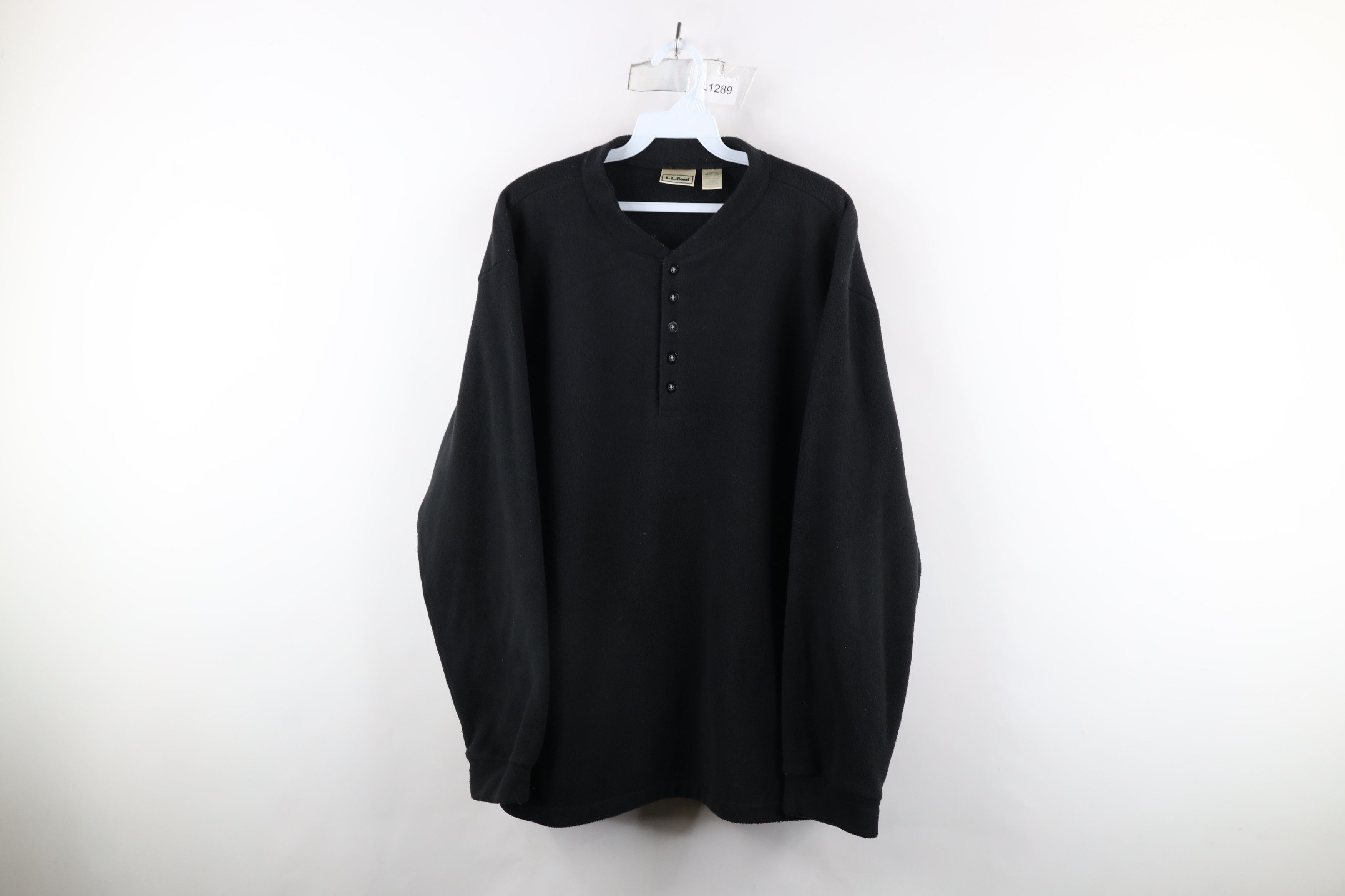 L.L. Bean × Vintage Vintage 90s LL Bean Fleece Henley Sweater Black Polyester Size US L / EU 52-54 / 3 - 1 Thumbnail