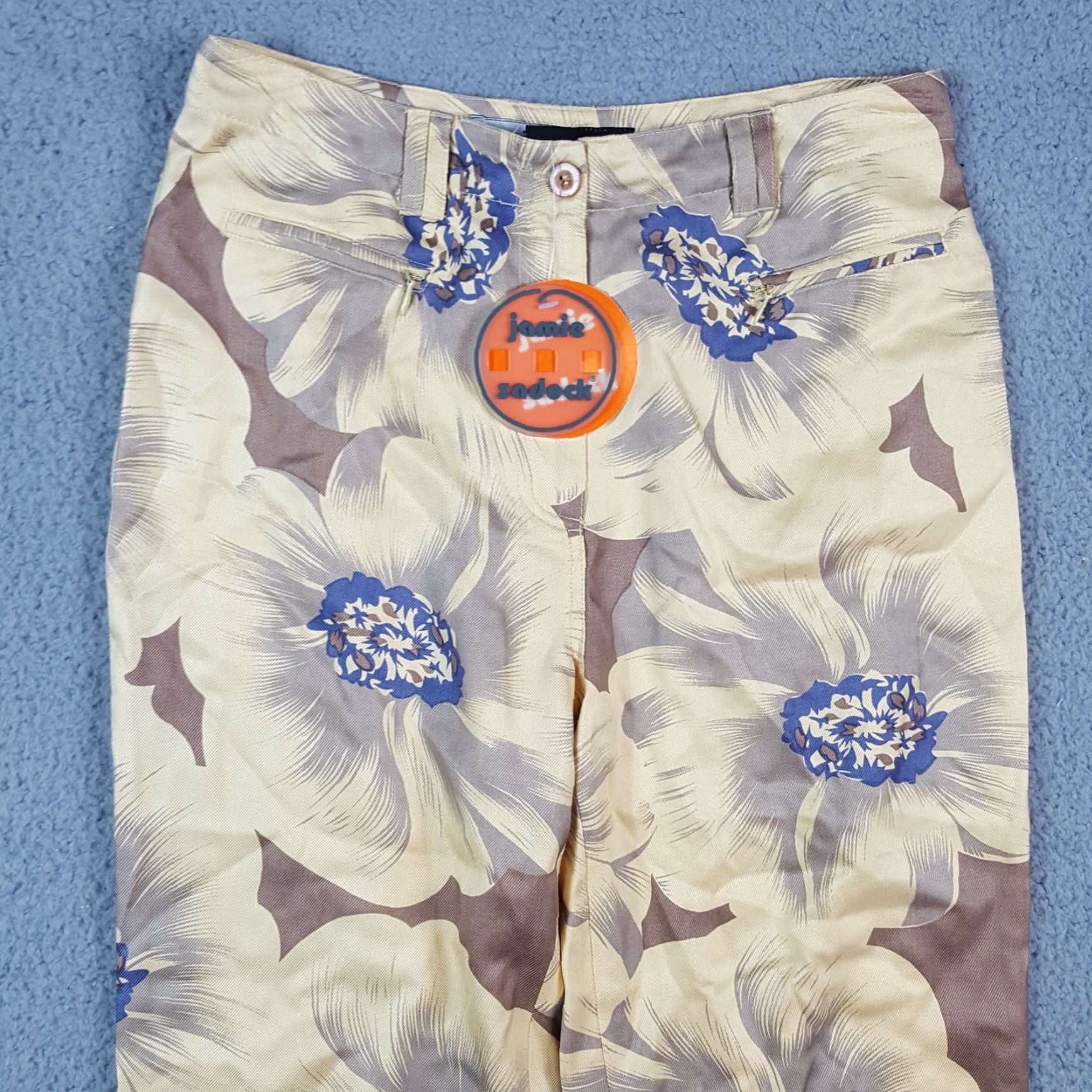 Vintage VINTAGE Jamie Sadock Yellow Floral 100% Silk Capri Pants Relaxed Tapered Women's Size 2 Y2K Bohemian Retro Size 26" / US 2 / IT 38 - 2 Thumbnail