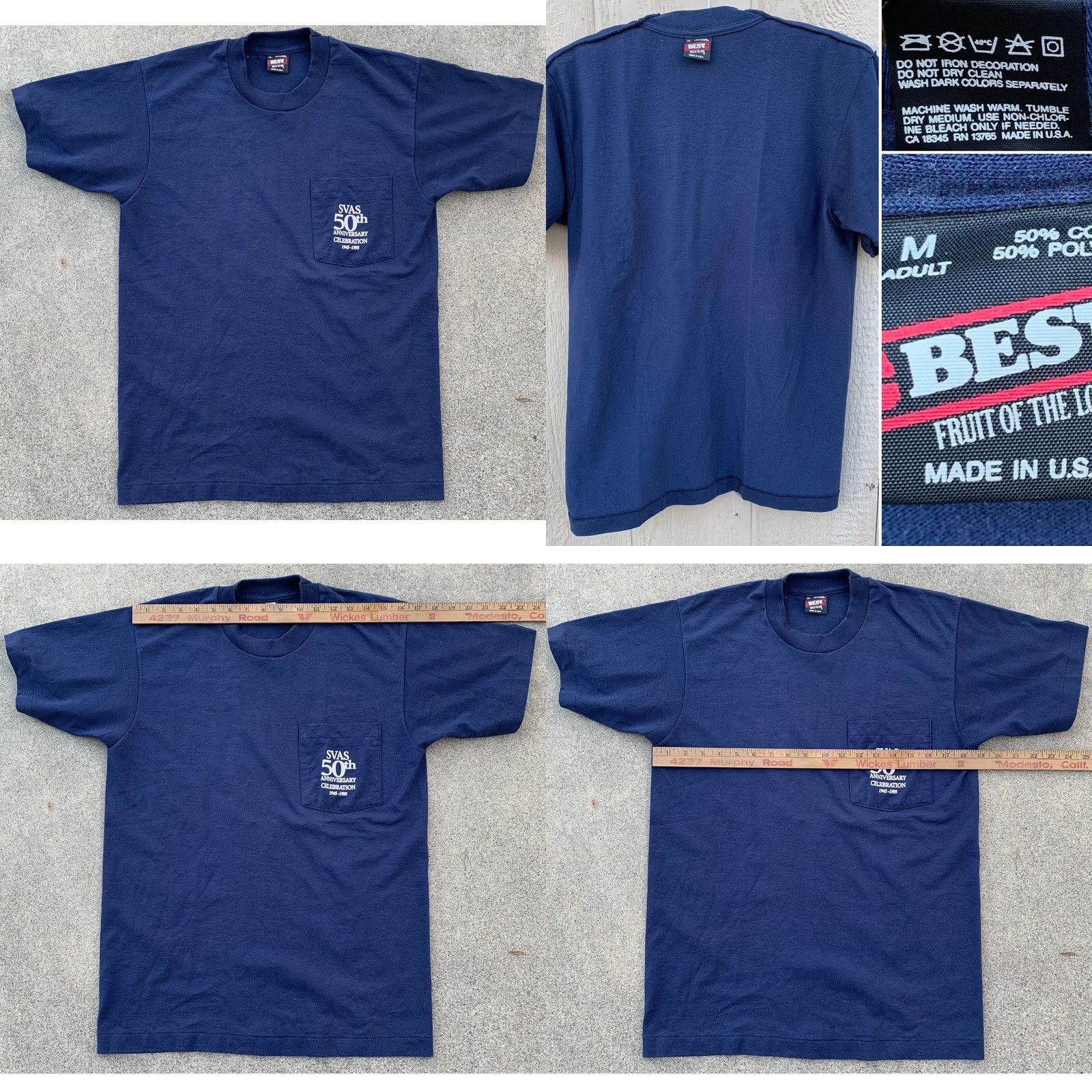 Fruit Of The Loom VINTAGE Fruit of the Loom SVAS 50th Anniversary Celebration pocket tee 1995 Astronomical M Blue Unisex Shirt 1990s Boys Girls Mens Womens Size US M / EU 48-50 / 2 - 8 Thumbnail