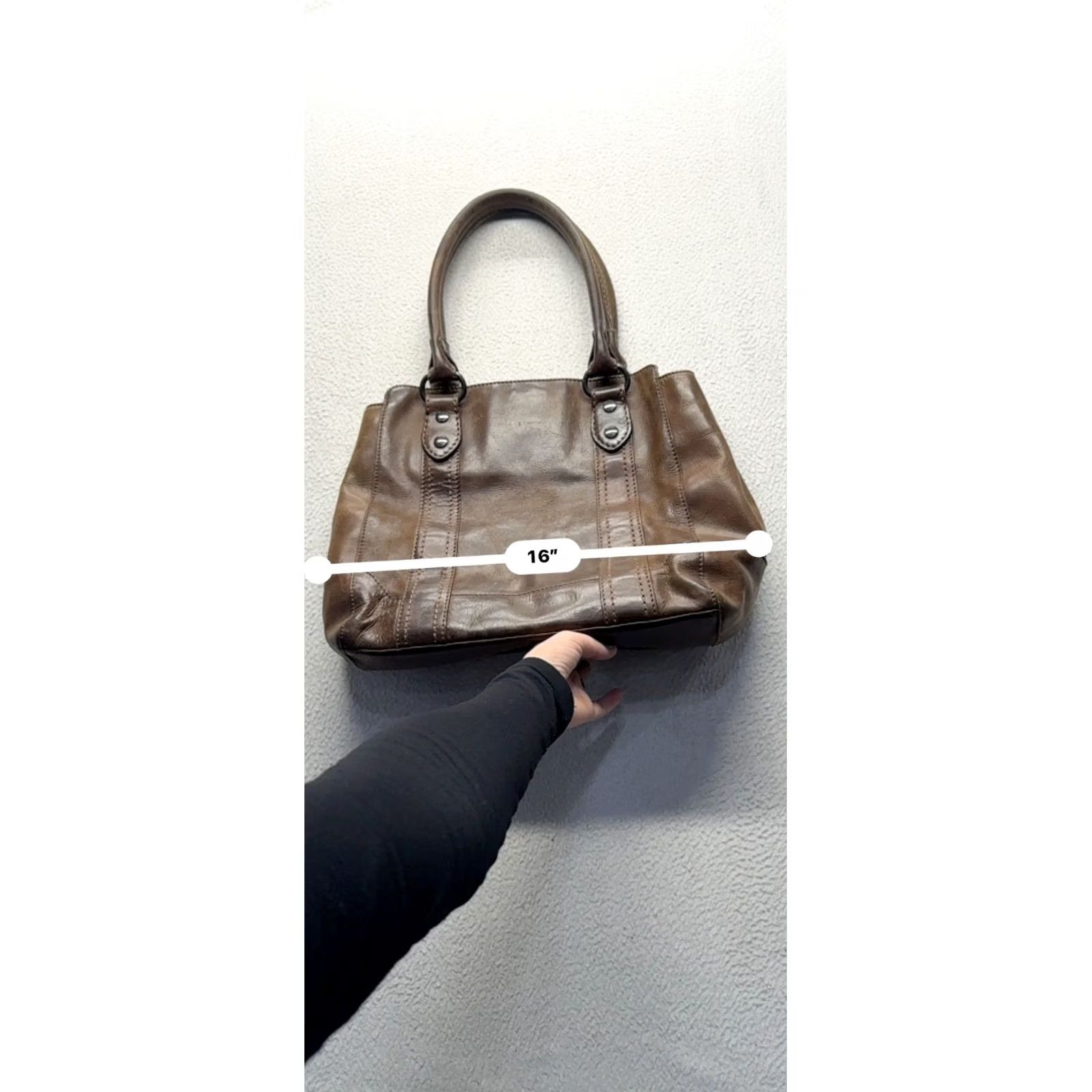 Frye Frye Brown Leather Tote Bag Double Handles Interior Pockets #9713 Tote Womens Large Brown Leather exterior Size ONE SIZE - 8 Thumbnail