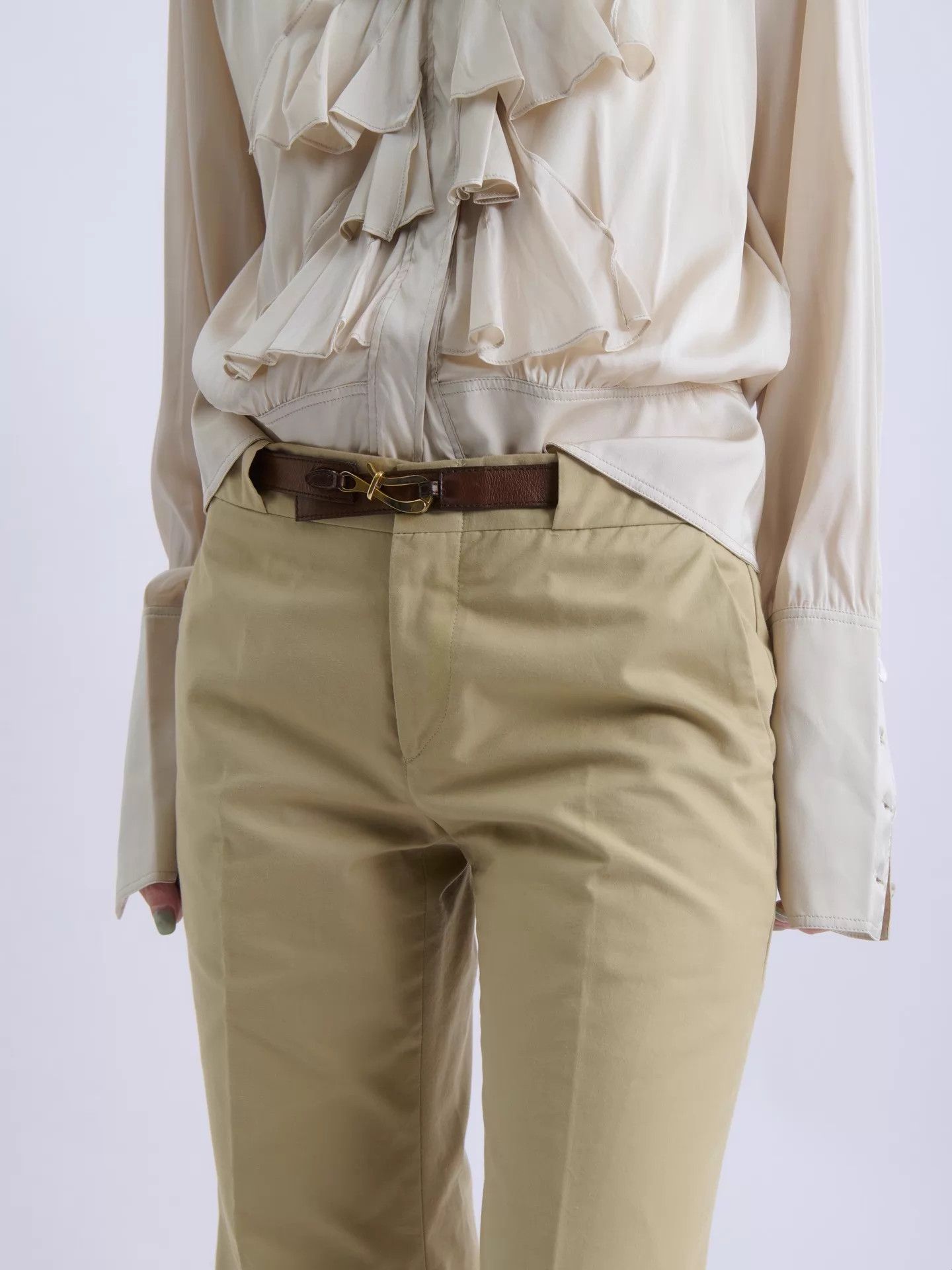 Gucci GUCCI by TOMFORD 01SS horsebit khaki wide-leg trousers Size 25" / US 0 / IT 36 - 7 Thumbnail