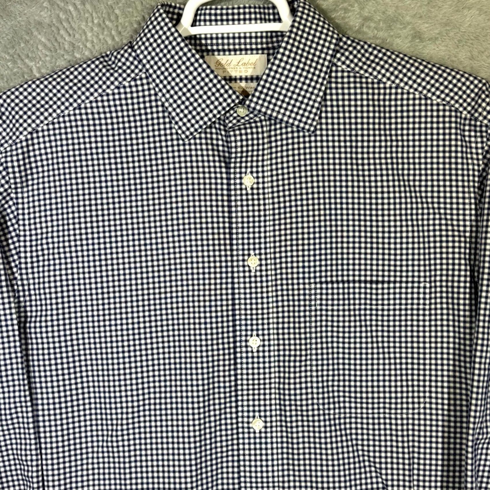 Roundtree & Yorke Gold Label Dress Shirt Blue Check 100% Cotton 16.5×34 Fitted Formal Shirt Men Regular Chest 46in Long Sleeve Button-Down Collared Vintage? No Size 46R - 4 Thumbnail