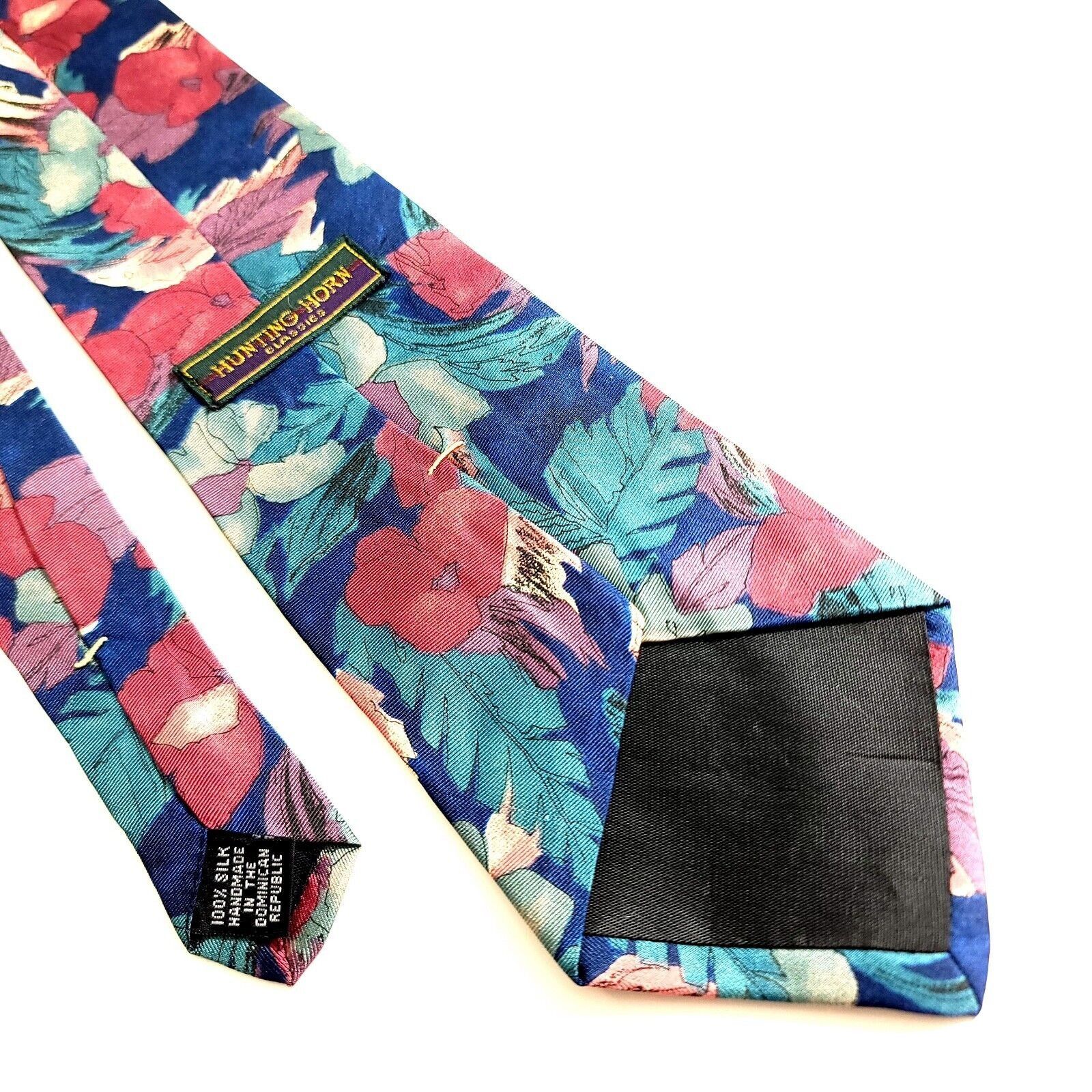 Vintage Hunting Horn Classics Blue Pink Floral Print Wide Silk Tie Size ONE SIZE - 5 Thumbnail