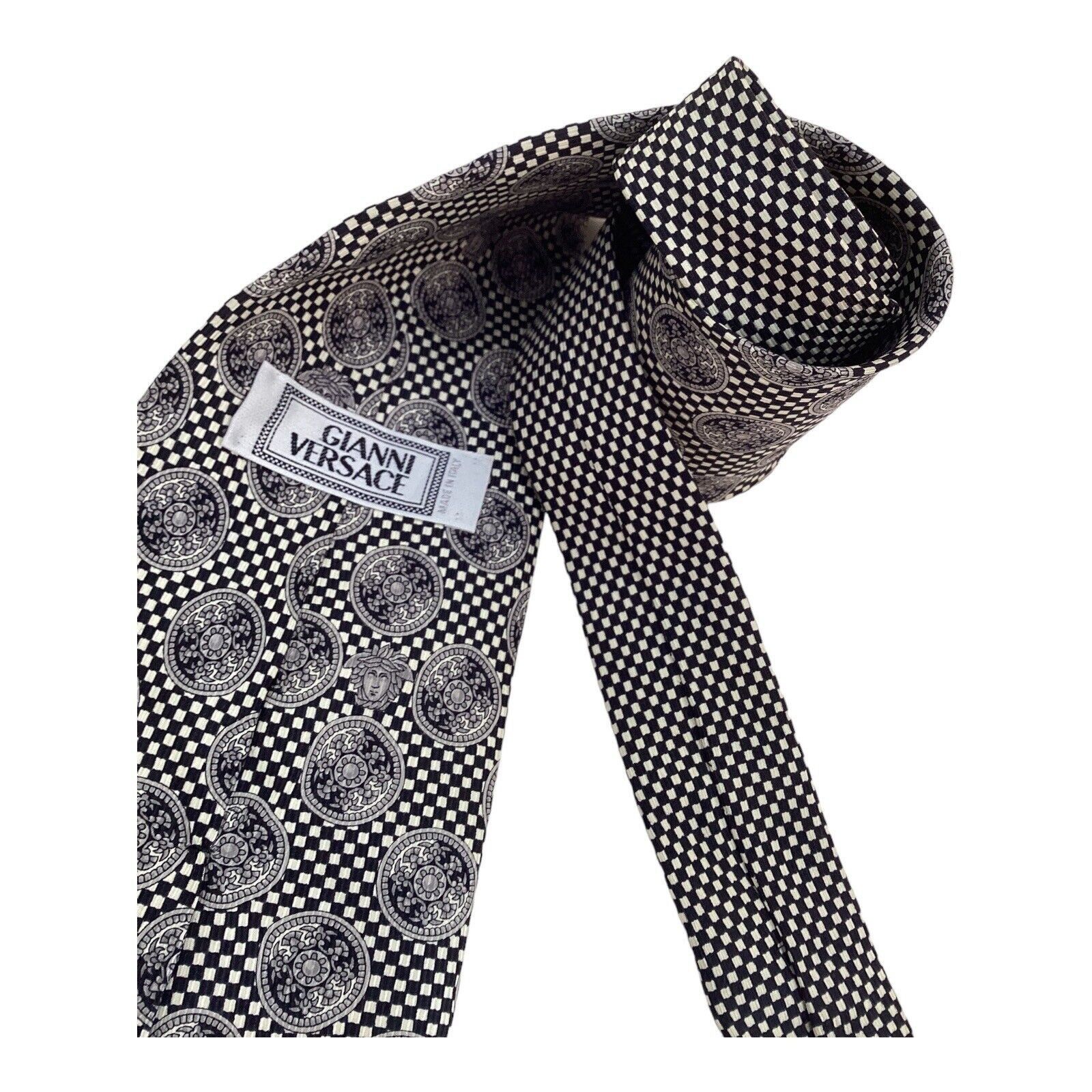Versace GIANNI VERSACE Black & White Baroque Monogrammed Italy Silk Size ONE SIZE - 3 Thumbnail