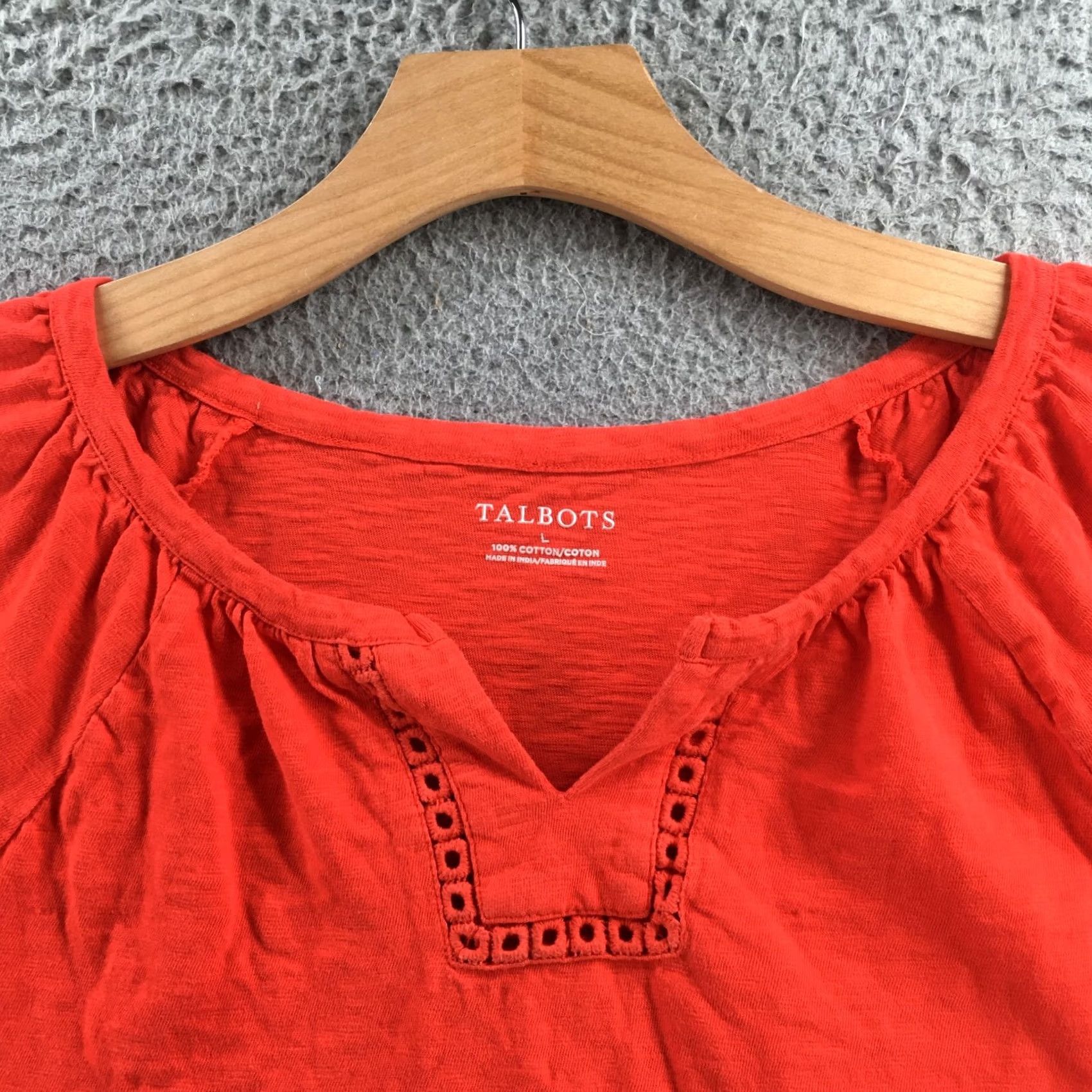 Talbots Talbots Tops Womens L Orange 100% Cotton V-Neck Cap Sleeve Blouse Pop Over Shirt Size L / US 10 / IT 46 - 3 Thumbnail