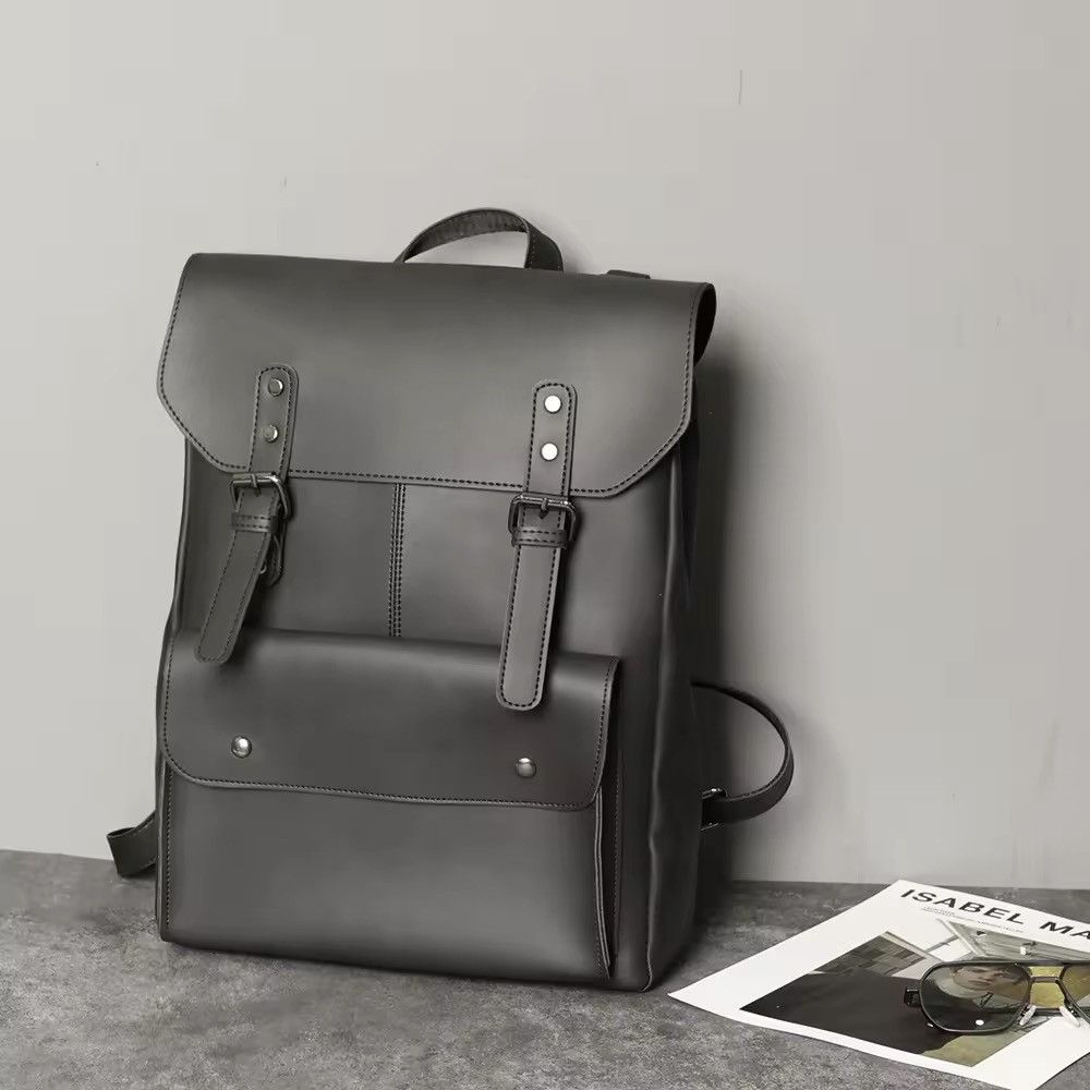 Leather Vintage Retro Capacity School Backpack PU Leather Size ONE SIZE - 1 Thumbnail
