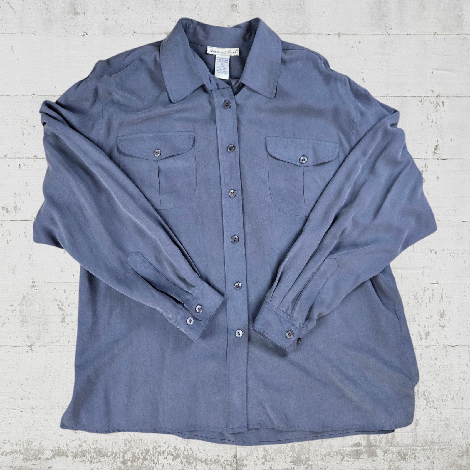 Vintage Vintage Slate Blue 90s Silk Button Up Size XL Size XL / US 12-14 / IT 48-50 - 2 Thumbnail