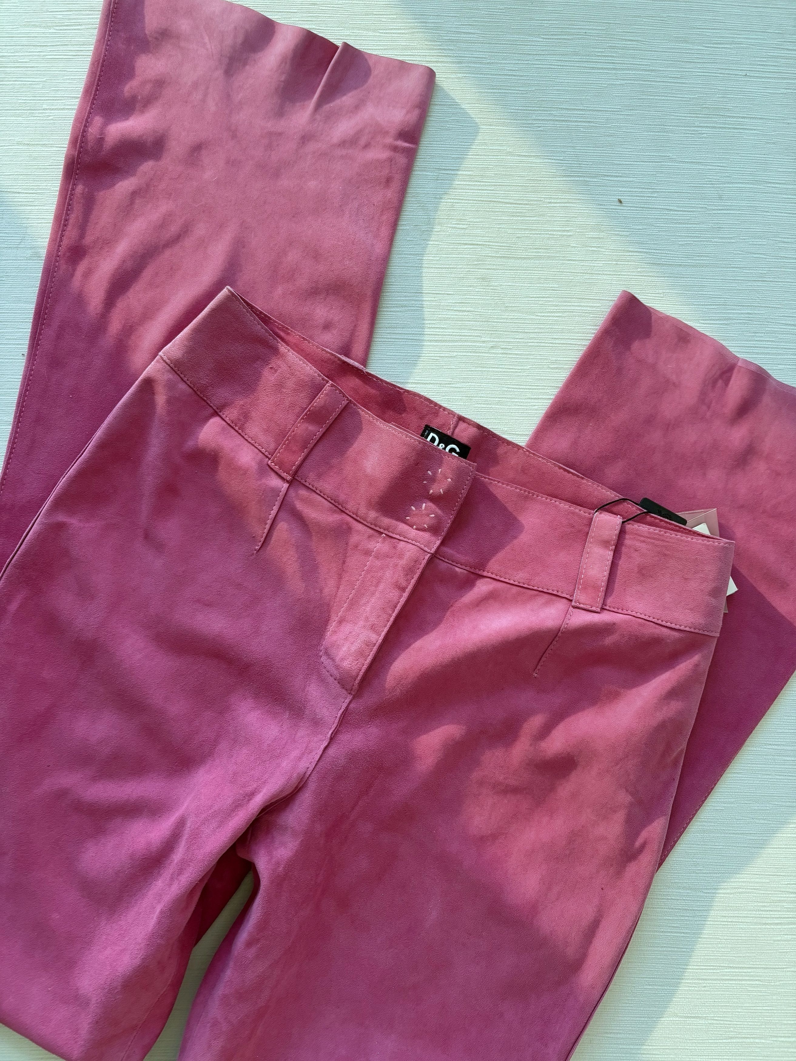 Dolce & Gabbana D&G Dolce & Gabbana Pink Suede Leather Flare Pants Size 27" / US 4 / IT 40 - 2 Thumbnail
