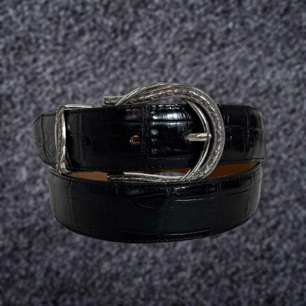 Brighton Brighton Belt Black Croc Embossed Leather w Silver  display picture 3