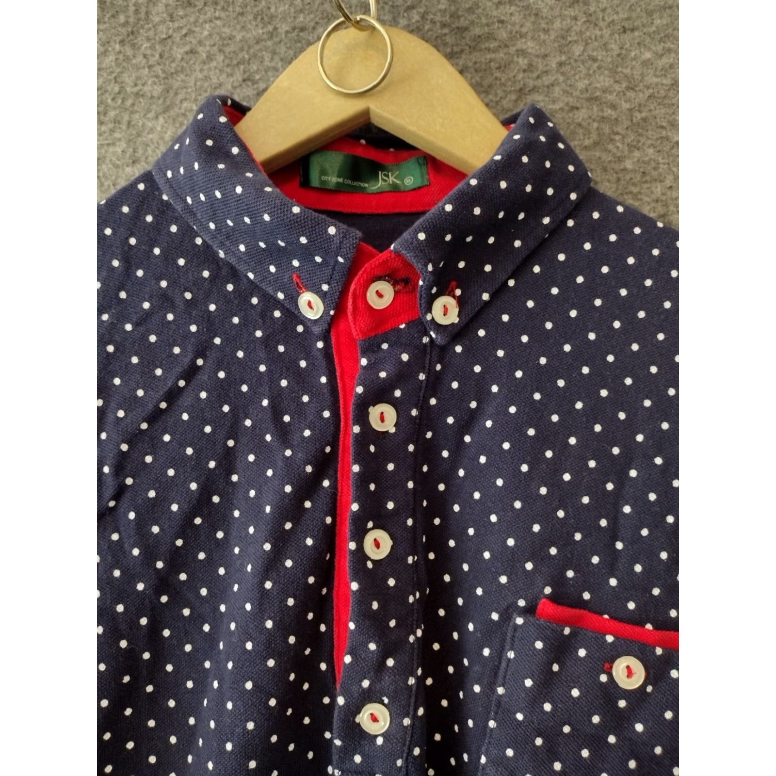 Vintage Jsk Men's XL Polo Shirt Polka Dot Blue/White Regular Fit Long Sleeve Button-Down Collar Casual Size US XL / EU 56 / 4 - 3 Thumbnail