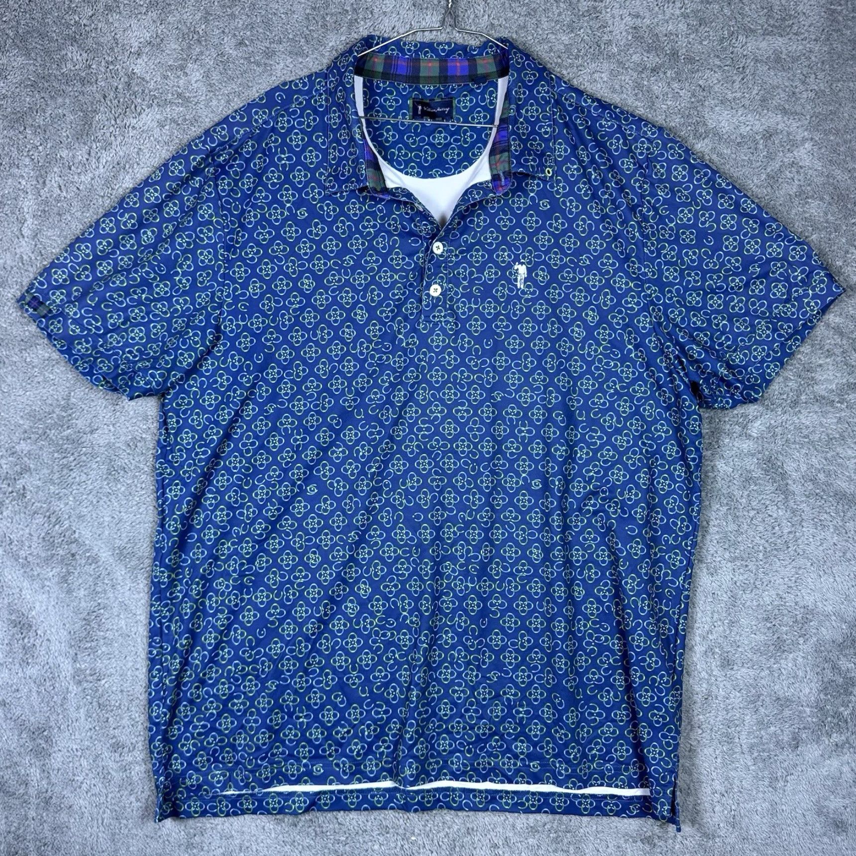Vintage William Murray Polo Mens XL Shirt Tartan Geometric Horseshoe Performance Stretch Blue Geometric 90s Golf Mens XL Polo Size US XL / EU 56 / 4 - 3 Thumbnail