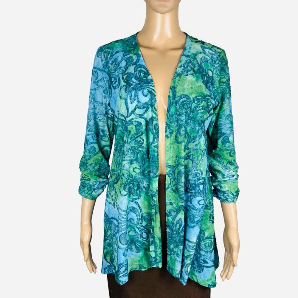 Other Susan Graver Burnout Knit Turquoise Green Floral Cardigan S Size S / US 4 / IT 40 - 2 Thumbnail