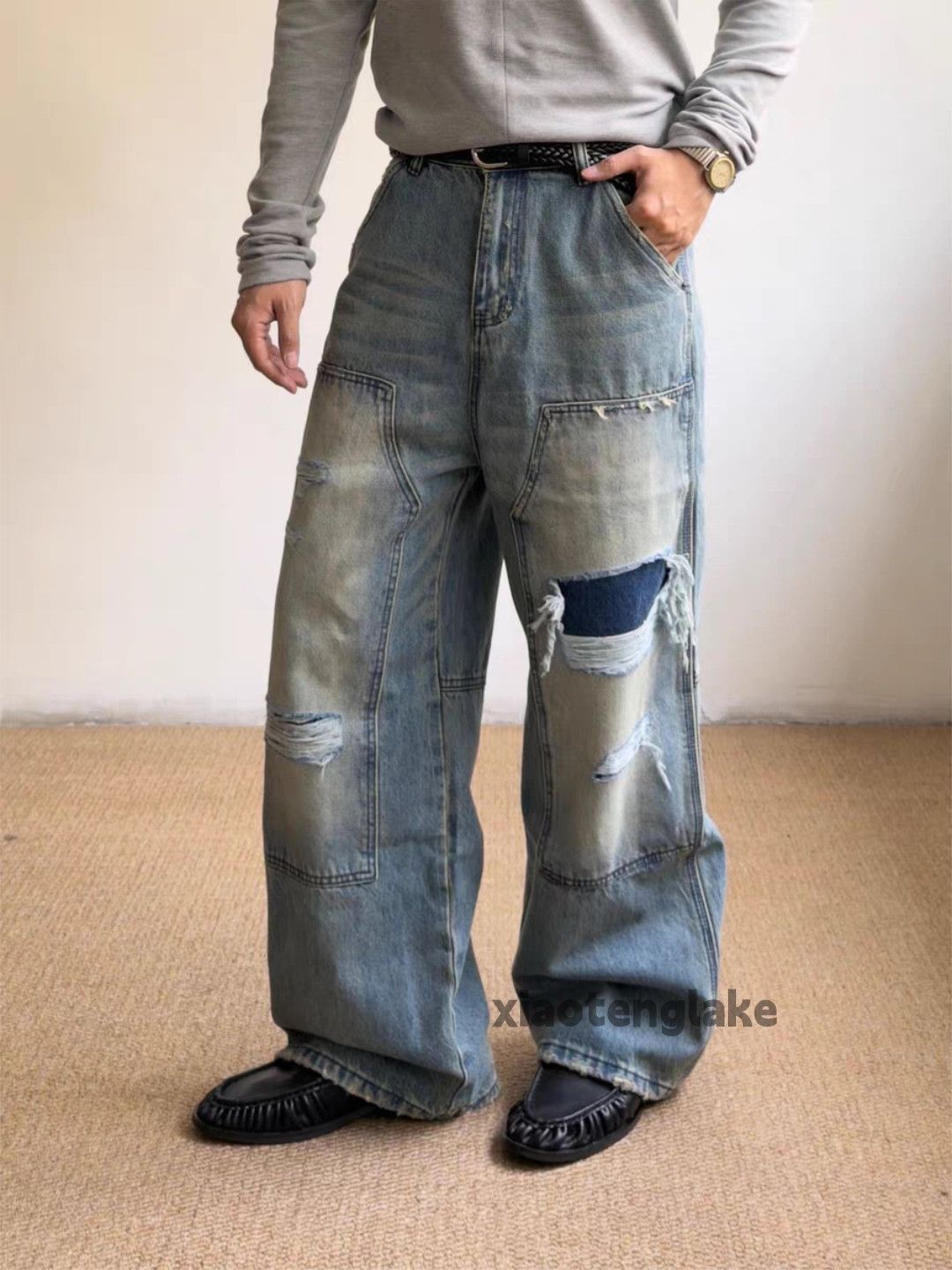 Jean xz vintage distressed punk hiphop faded ripped jeans Size US 33 - 2 Thumbnail
