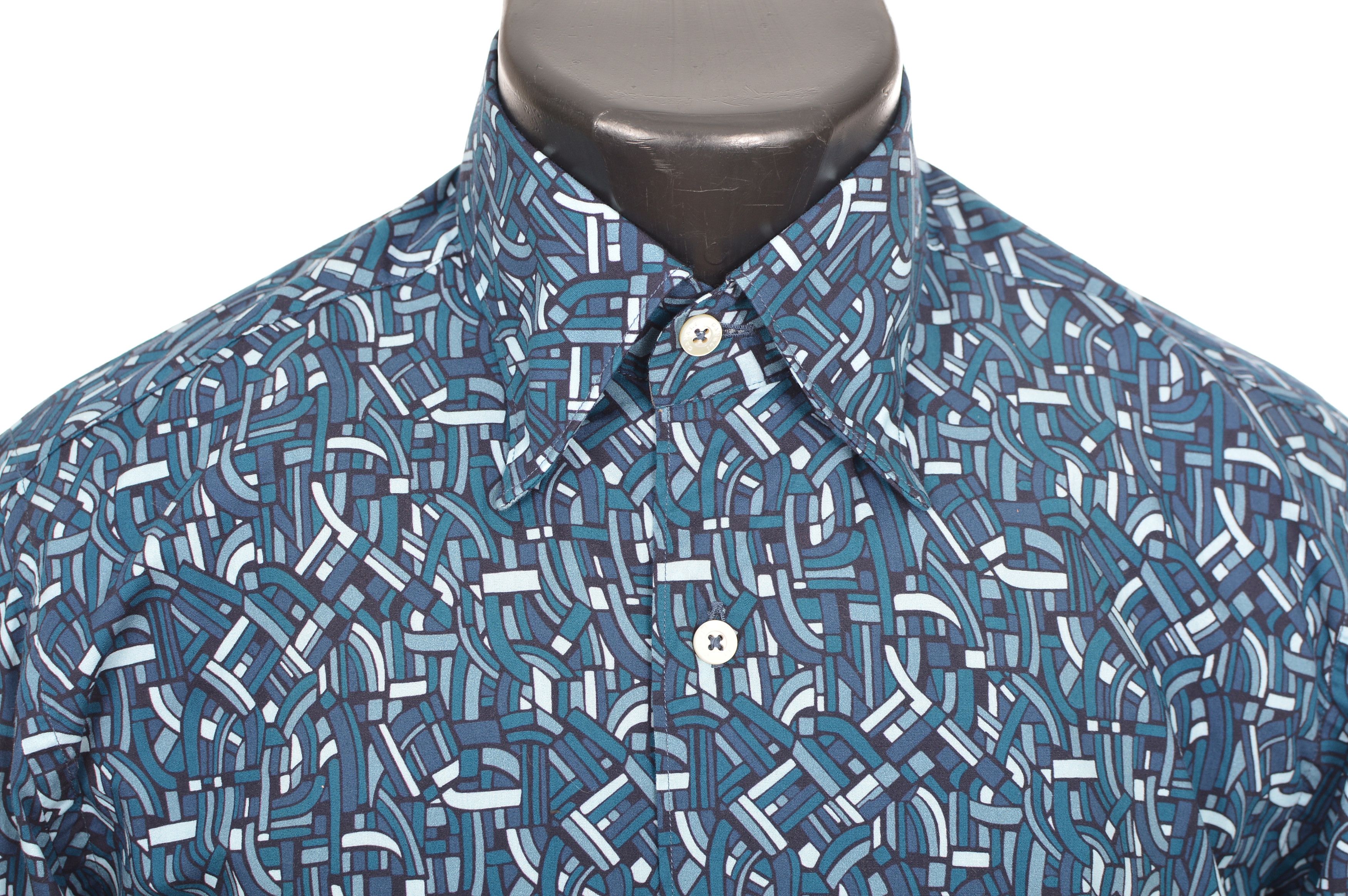 Canali Canali Blue Full-Print Cotton Button Shirt Size US S / EU 44-46 / 1 - 2 Thumbnail