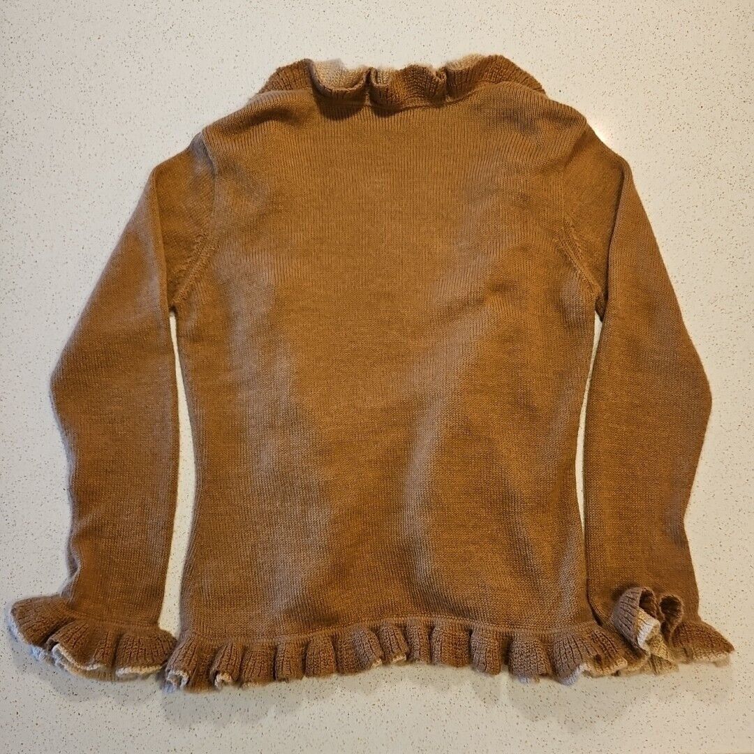 Handmade Baby Alpaca Sweater Womens L Beige Brown Ruffled Long Sleeve Size L / US 10 / IT 46 - 7 Thumbnail