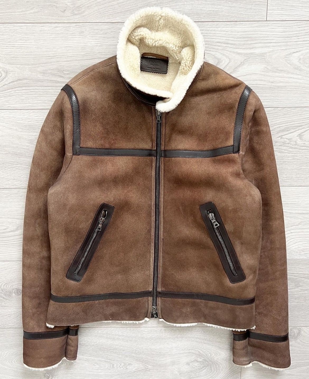 Pre-owned Prada Fw04 Shearling Aviator Leather Jacket In Brown