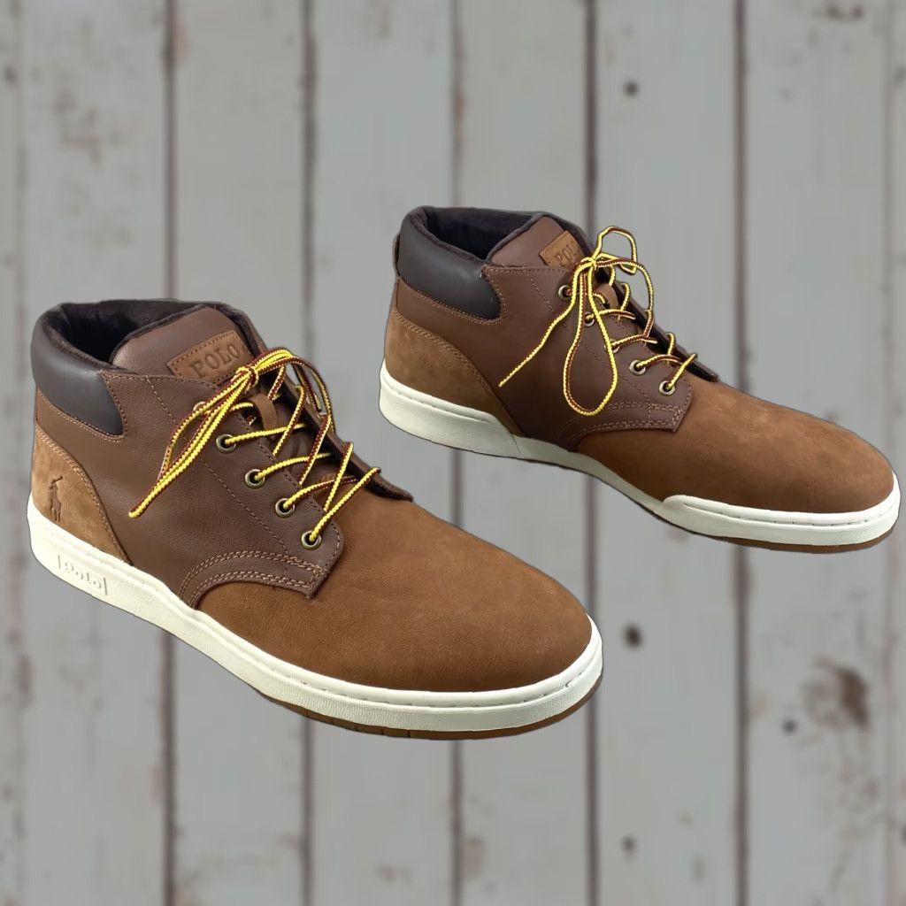 Polo Ralph Lauren Polo Ralph Lauren Mens Boot Ankle 12 Brown Leather Nubuck Canvas Sneaker Lace Up Size US L / EU 52-54 / 3 - 1 Thumbnail