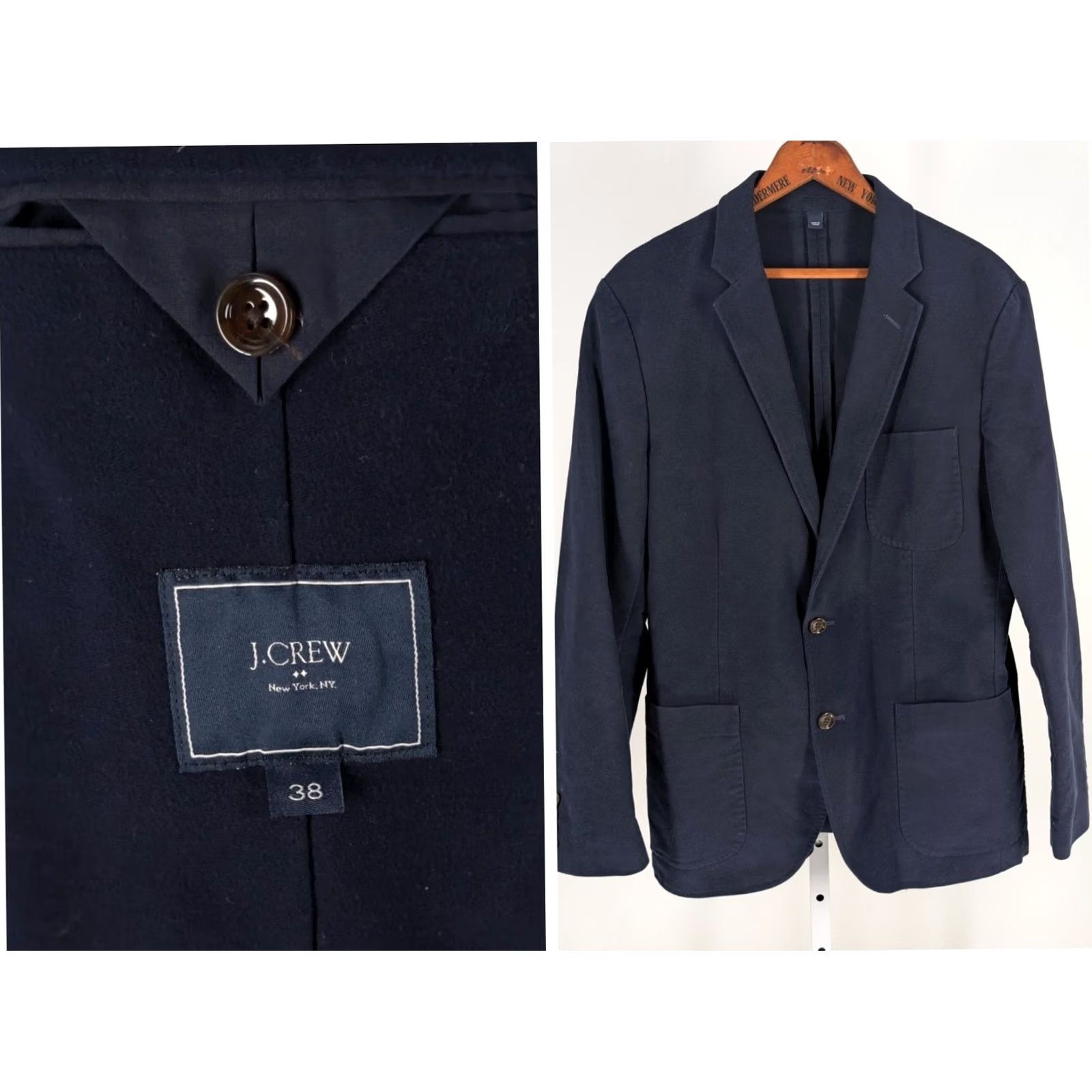 J.Crew J.Crew Blazer Men's 38 Navy Blue Moleskin Stretch Patch Pocket Jacket 38 Ludlow Sport Coat Regular Length Size 38R - 2 Thumbnail