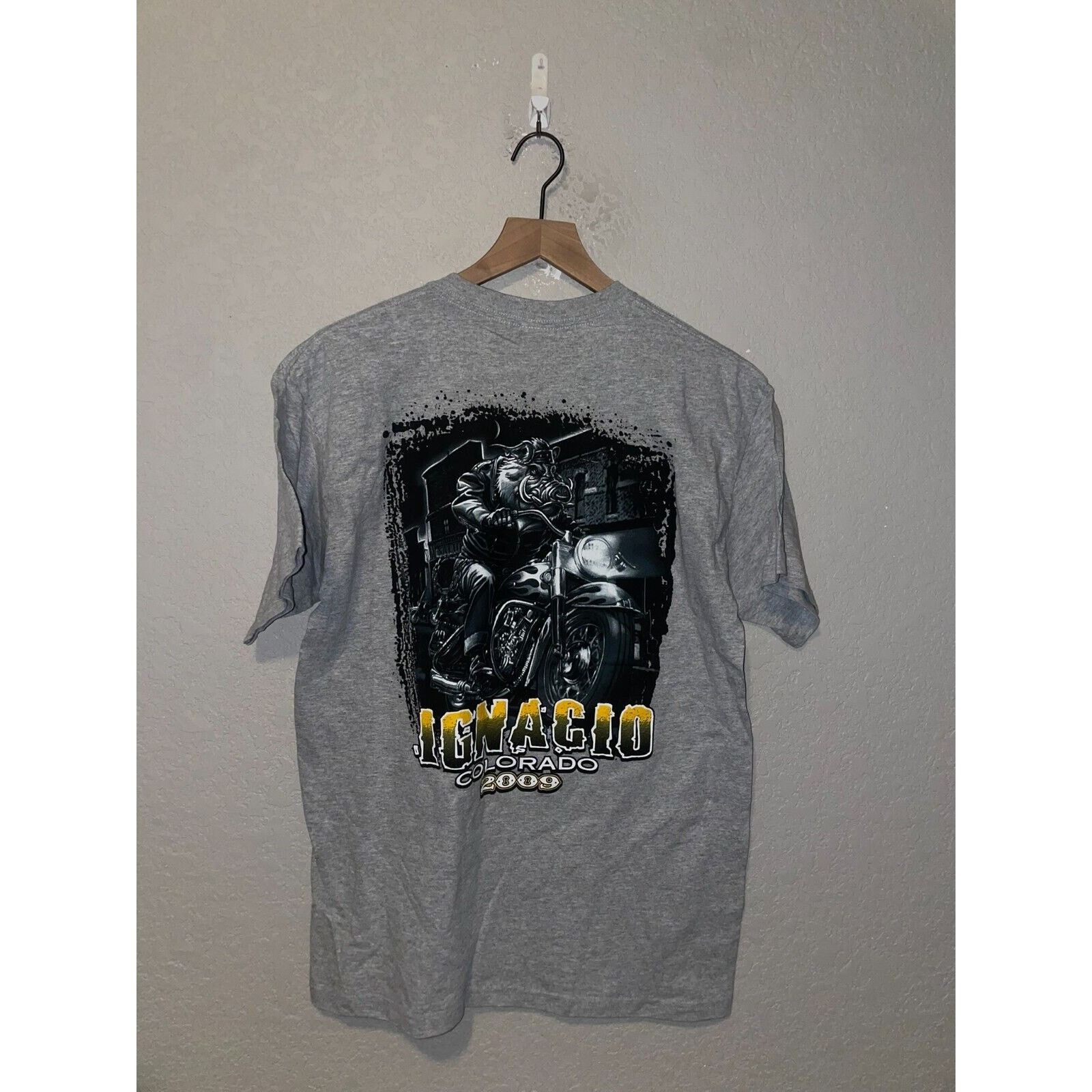 Gildan Ignacio CO Colorado Hog Biker Graphic M Gray Tee 2000s Size US M / EU 48-50 / 2 - 5 Thumbnail