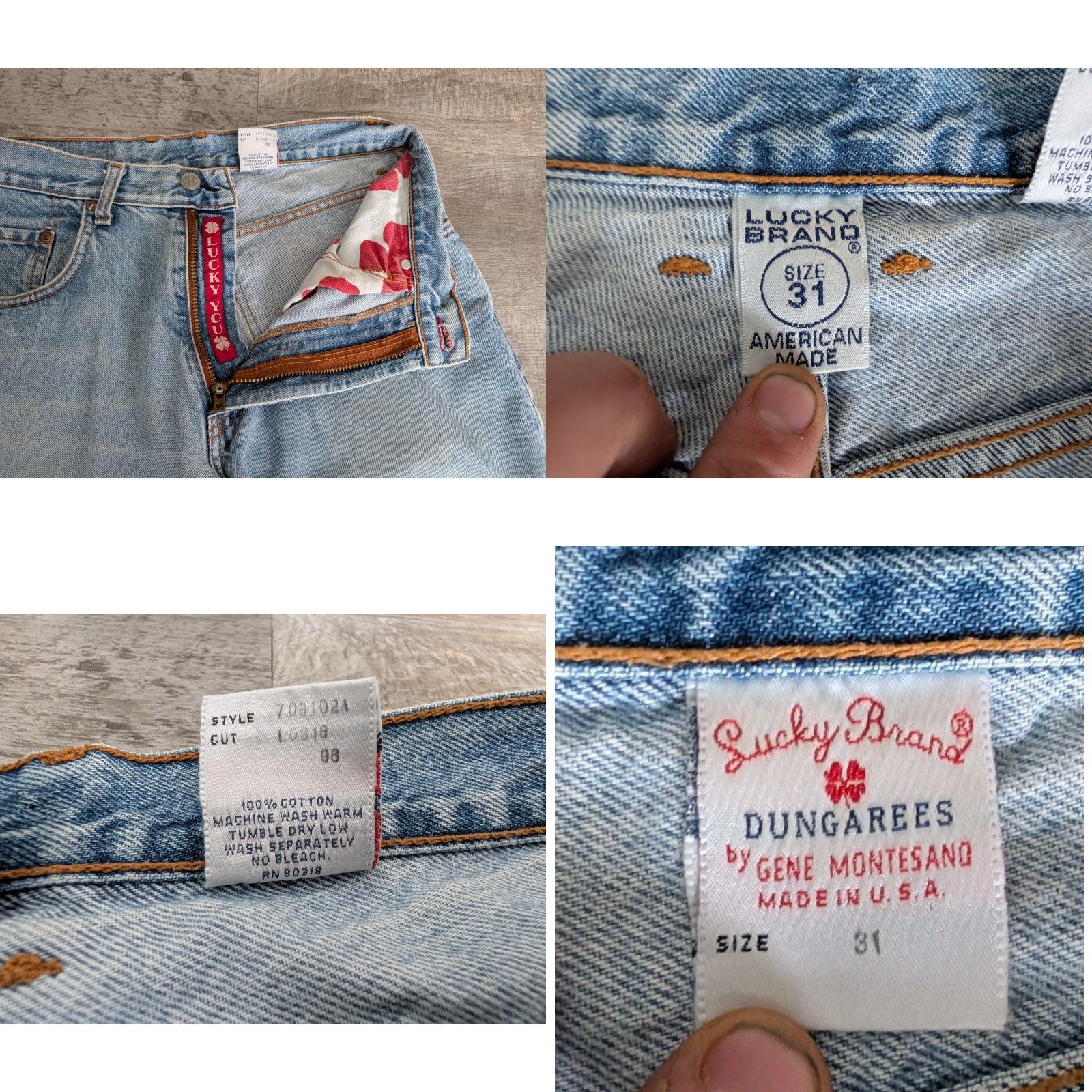 Lucky Brand VINTAGE Lucky Brand Dungarees Jeans Mens 31x34 USA Made 91 Light Wash Denim Relaxed Tapered 5-Pocket Size US 31 - 8 Thumbnail