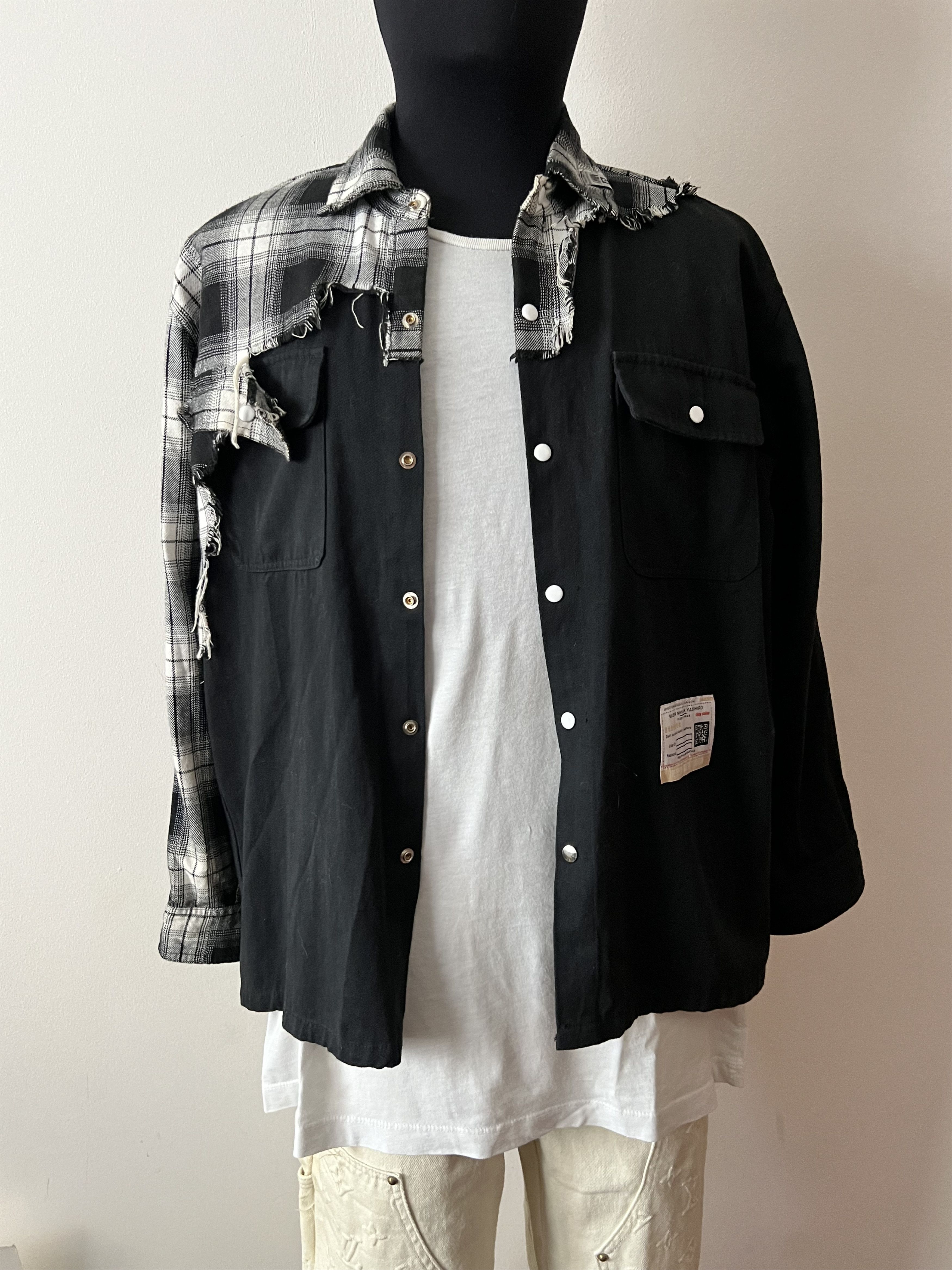 image of Maison Mihara Yasuhiro Hybrid Shirt Distressed, Men's (Size Small)