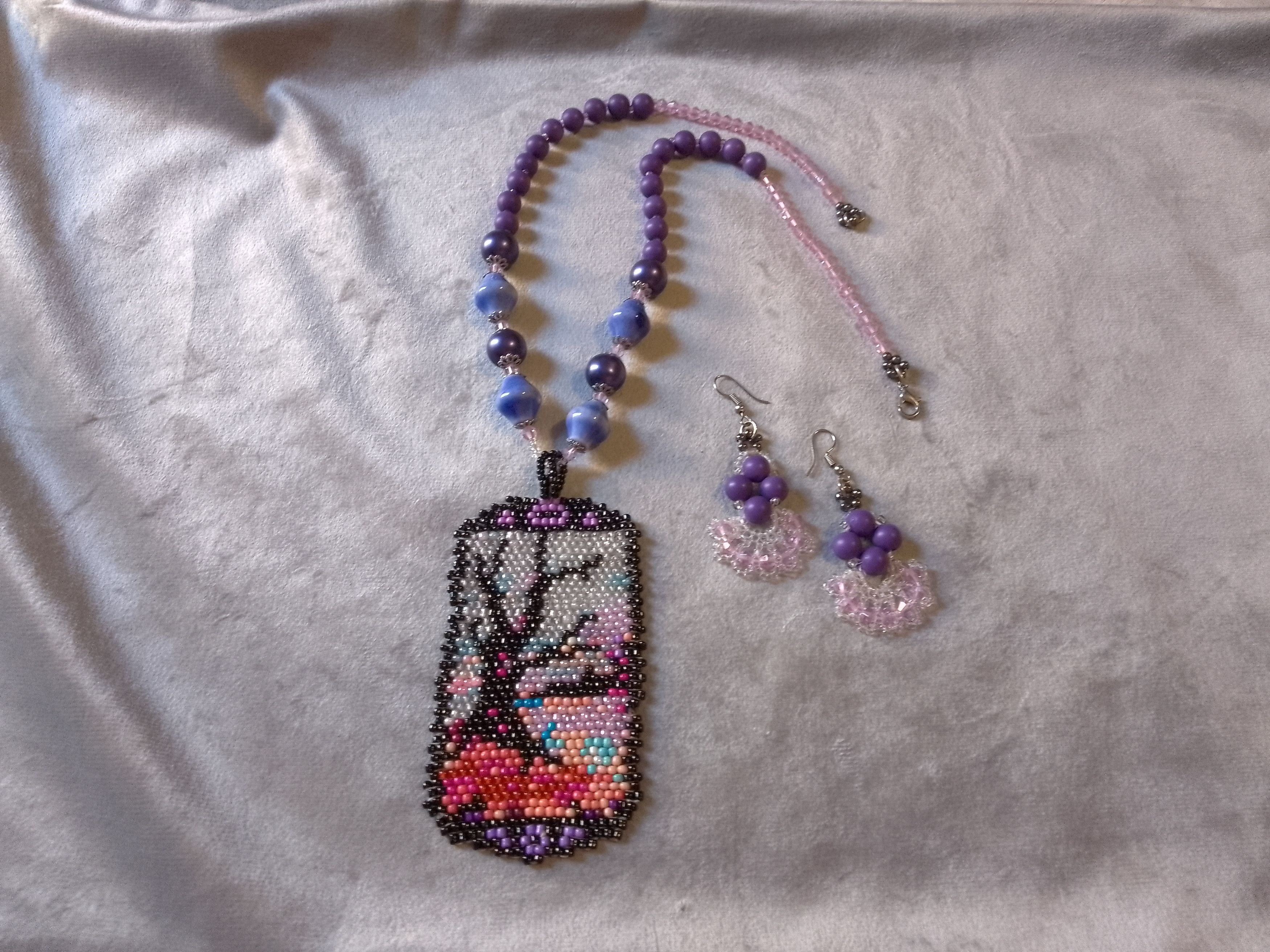 Handmade Necklace Long ceramics Boho Pendant Landscape earrings Size ONE SIZE - 13 Thumbnail