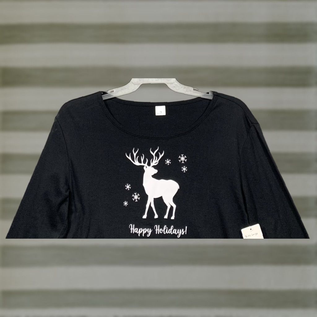Vintage Dreamwave Women’s Pullover Long Sleeve Tee L Black Christmas Graphic Shirt Size L / US 10 / IT 46 - 1 Thumbnail