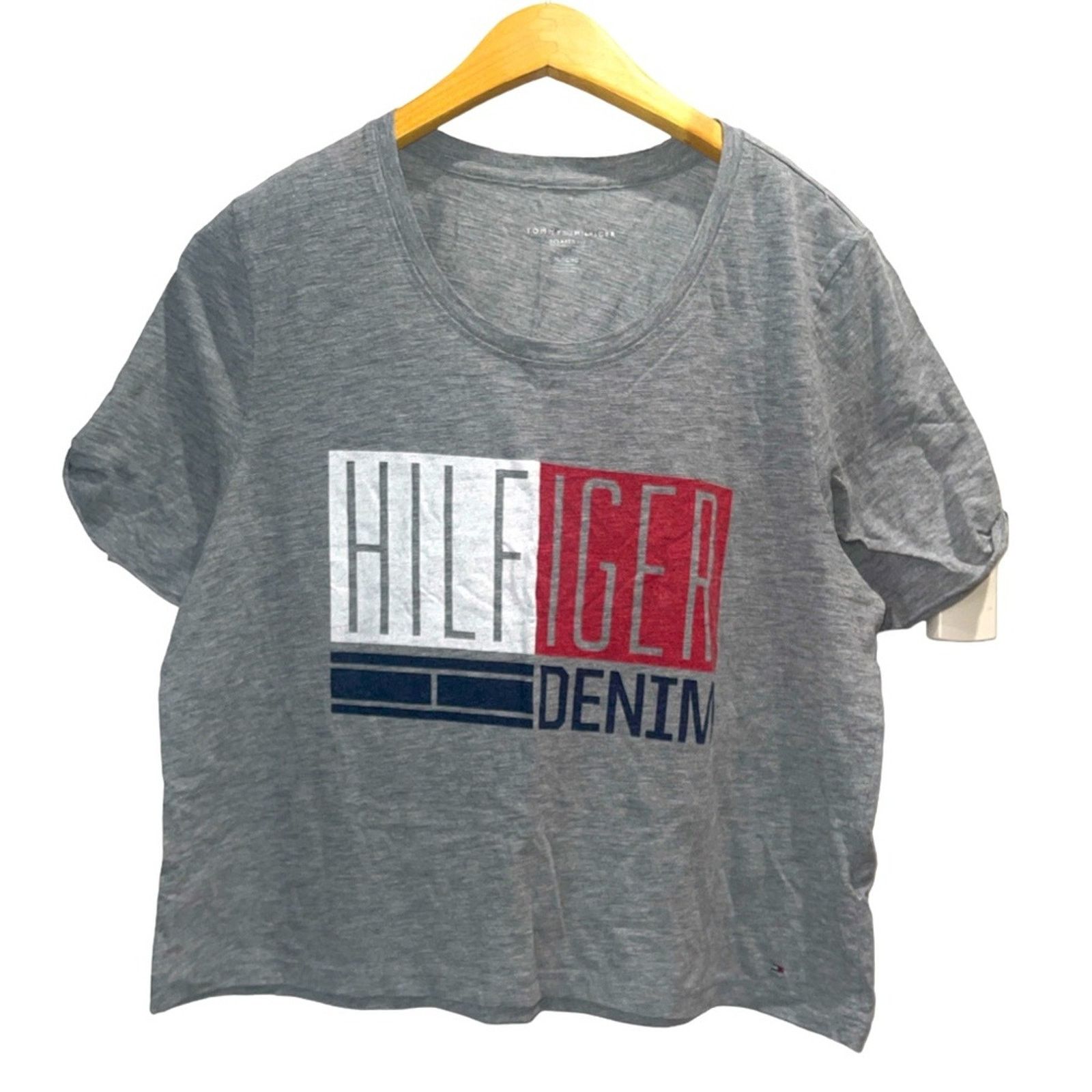 Tommy Hilfiger TOMMY HILFIGER Women’s Gray Cropped Logo Tee Sz XL Size XL / US 12-14 / IT 48-50 - 1 Thumbnail
