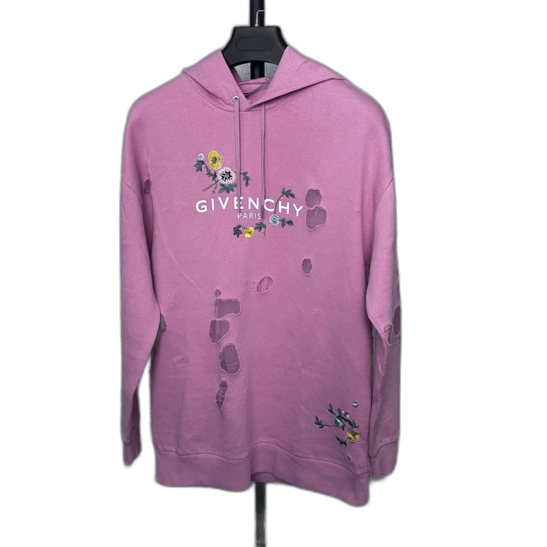 Givenchy Floral Embroidery Distressed Hoodie