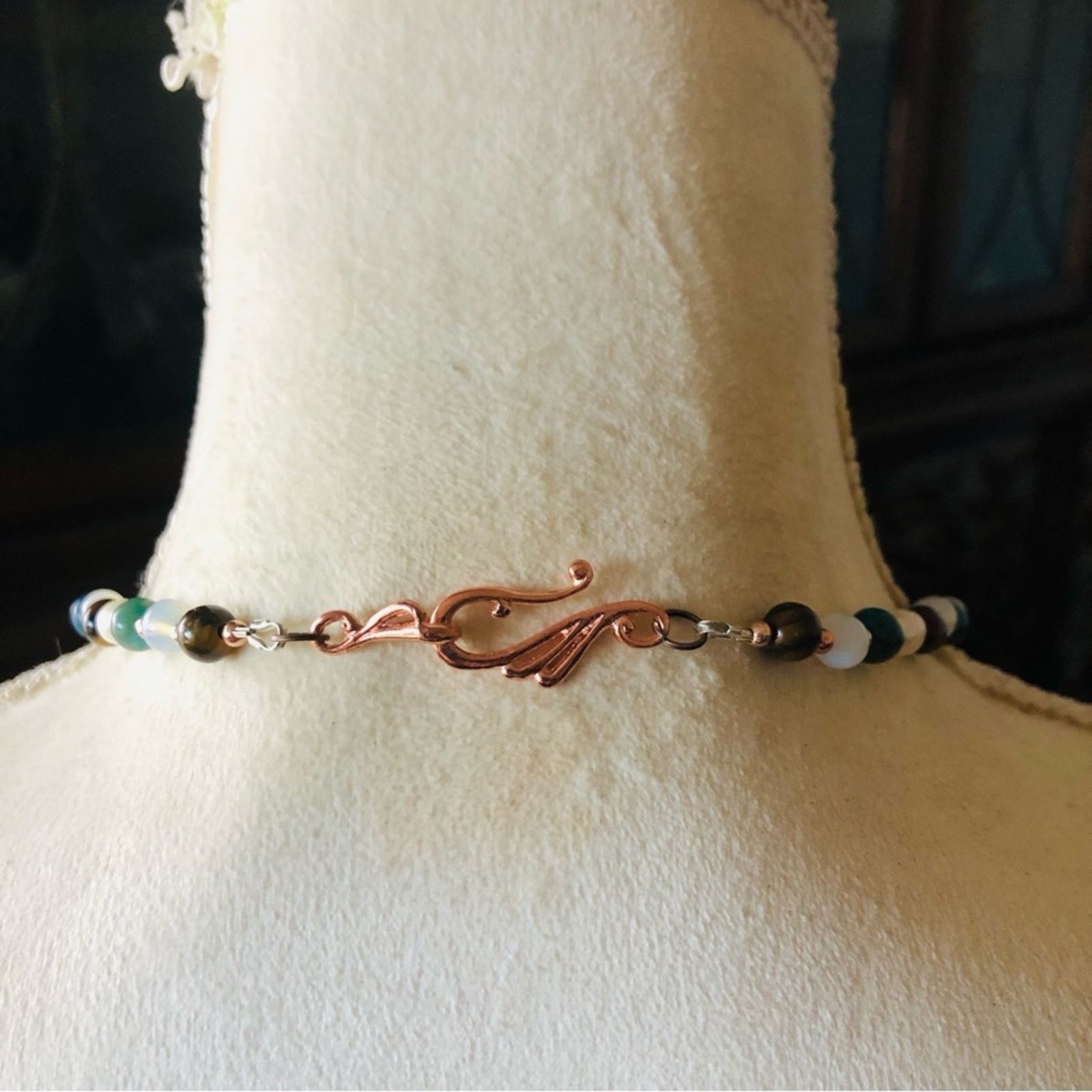 Handmade Handcrafted Tiger eye howlite stone genuine pearl necklace Size ONE SIZE - 7 Thumbnail