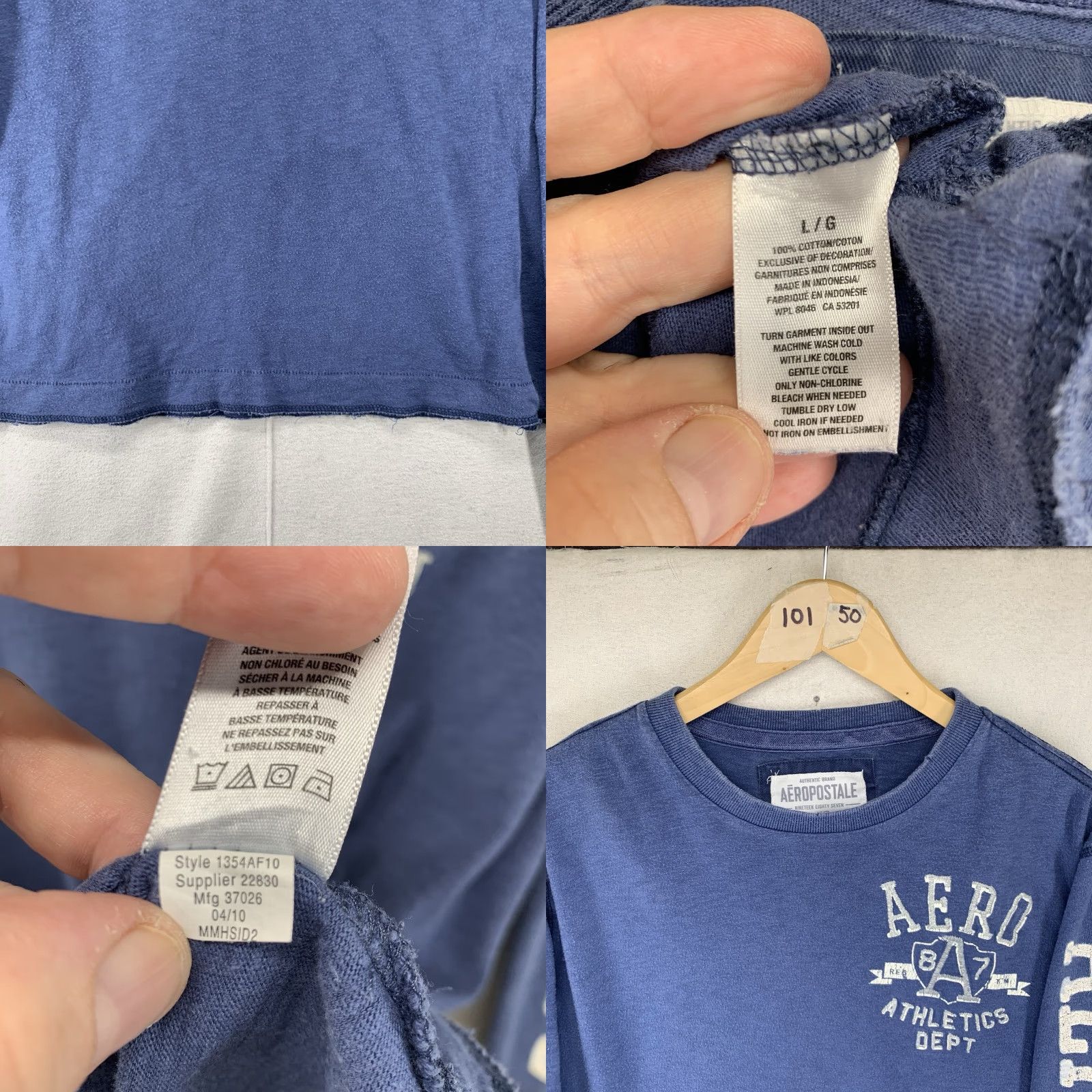 Vintage VINTAGE Aéropostale T-Shirt Mens L Blue Long Sleeve Distressed Graphic Print Ivy Adventure Time 90s Preppy Heavyweight Cotton Knit Embroidered Logo Size US L / EU 52-54 / 3 - 8 Thumbnail