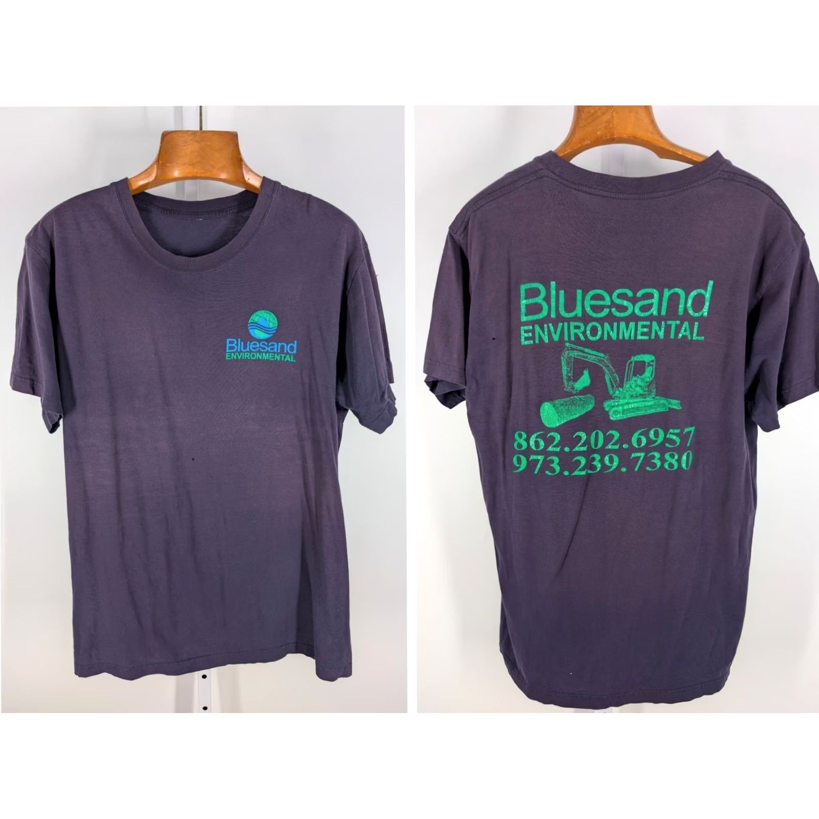 Thrasher VINTAGE 90s Construction T-Shirt Men Blue 42" Short Sleeve Thrashed Faded Backhoe Excavator USA 29" Length 21" Pit to Pit Size US XL / EU 56 / 4 - 2 Thumbnail