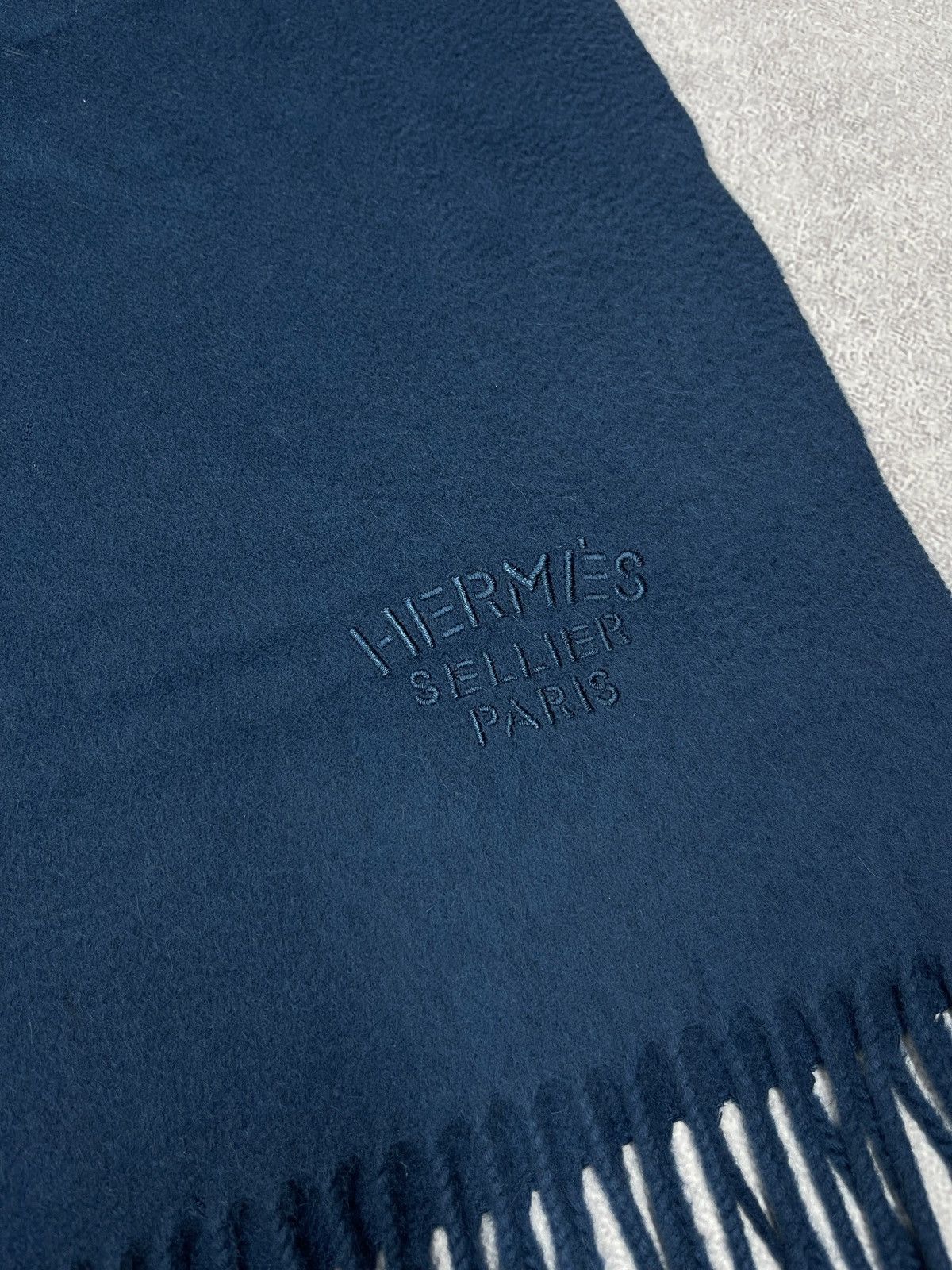 Hermes Hermes Sellier Paris Double Face Stole/Scarf Indigo Cashmere Size ONE SIZE - 7 Thumbnail