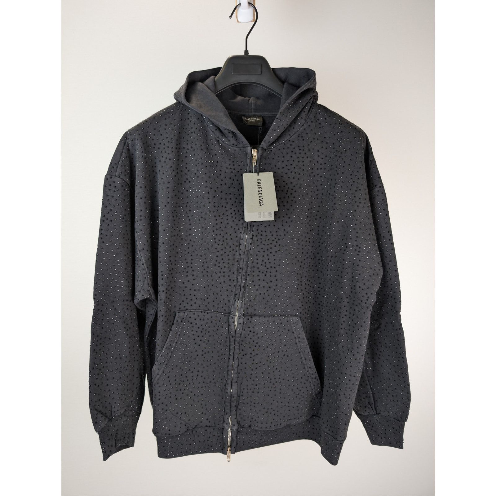 Balenciaga o1rshd1 Crystal-Embellished Small Zip-Up Hoodie Washed Black Size US M / EU 48-50 / 2 - 9 Thumbnail
