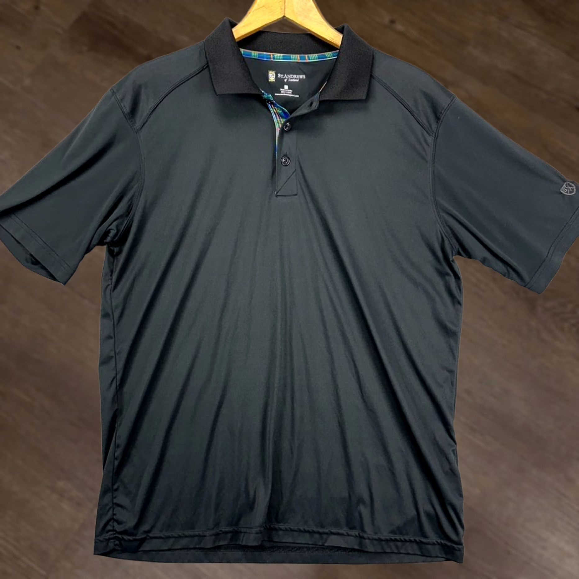 Vintage St. Andrews Golf Polo Shirt Men Large Black Short Sleeve Polo Golfing Casual Performance Breathable Collared Shirt Size US L / EU 52-54 / 3 - 1 Thumbnail