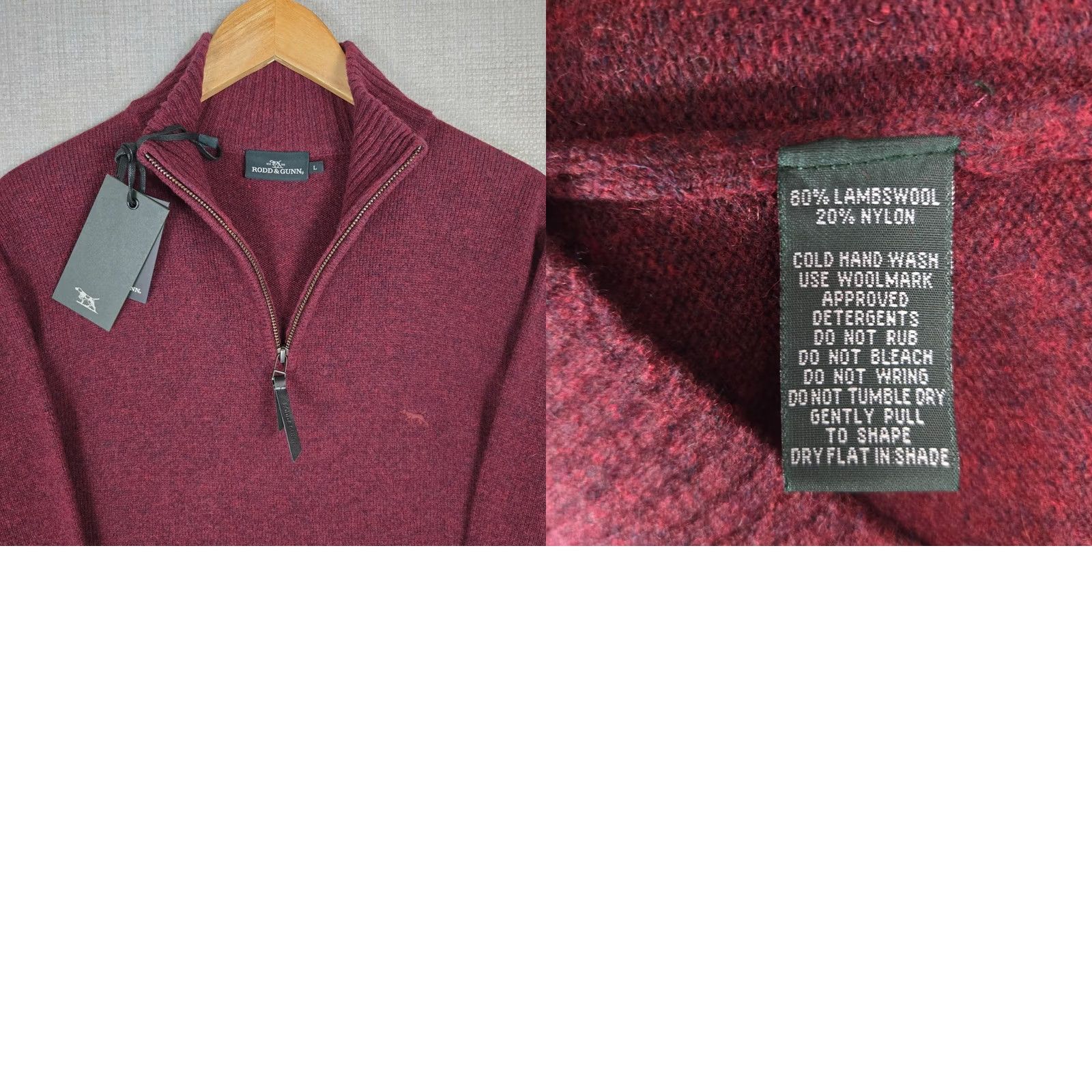 Rodd & Gunn Rodd & Gunn Sweater Shirt Mens L Oxblood Wool Nylon 1/4 Zip Mock Neck Pullover Wool Blend Leather? Size US L / EU 52-54 / 3 - 9 Thumbnail