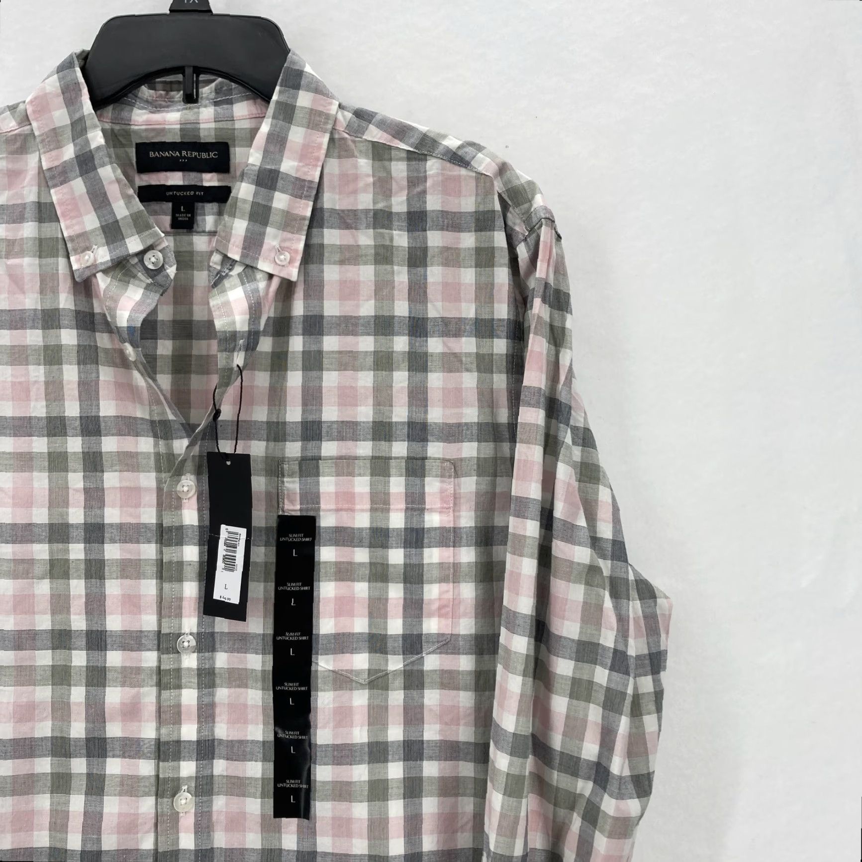 Banana Republic Banana Republic Shirt Mens Large Pink Plaid Button-Up Casual Slim Fit Long Sleeve Untucked Button-Down Collar Men’s Size US L / EU 52-54 / 3 - 2 Thumbnail