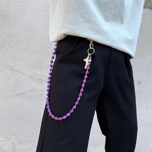 Jewelry Skull Purple Beaded Cross Keychain, Belt Chain, Pants Chain Size ONE SIZE - 7 Thumbnail