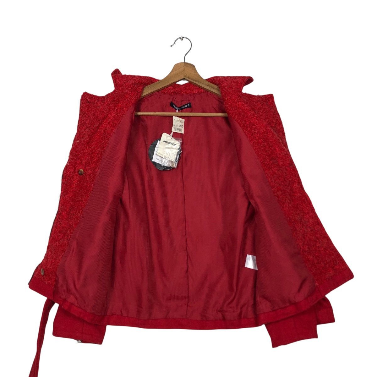 Japanese Brand Frantic Candy Red Wool Moto Jacket with Belt Issey Miyake Size M / US 6-8 / IT 42-44 - 14 Thumbnail