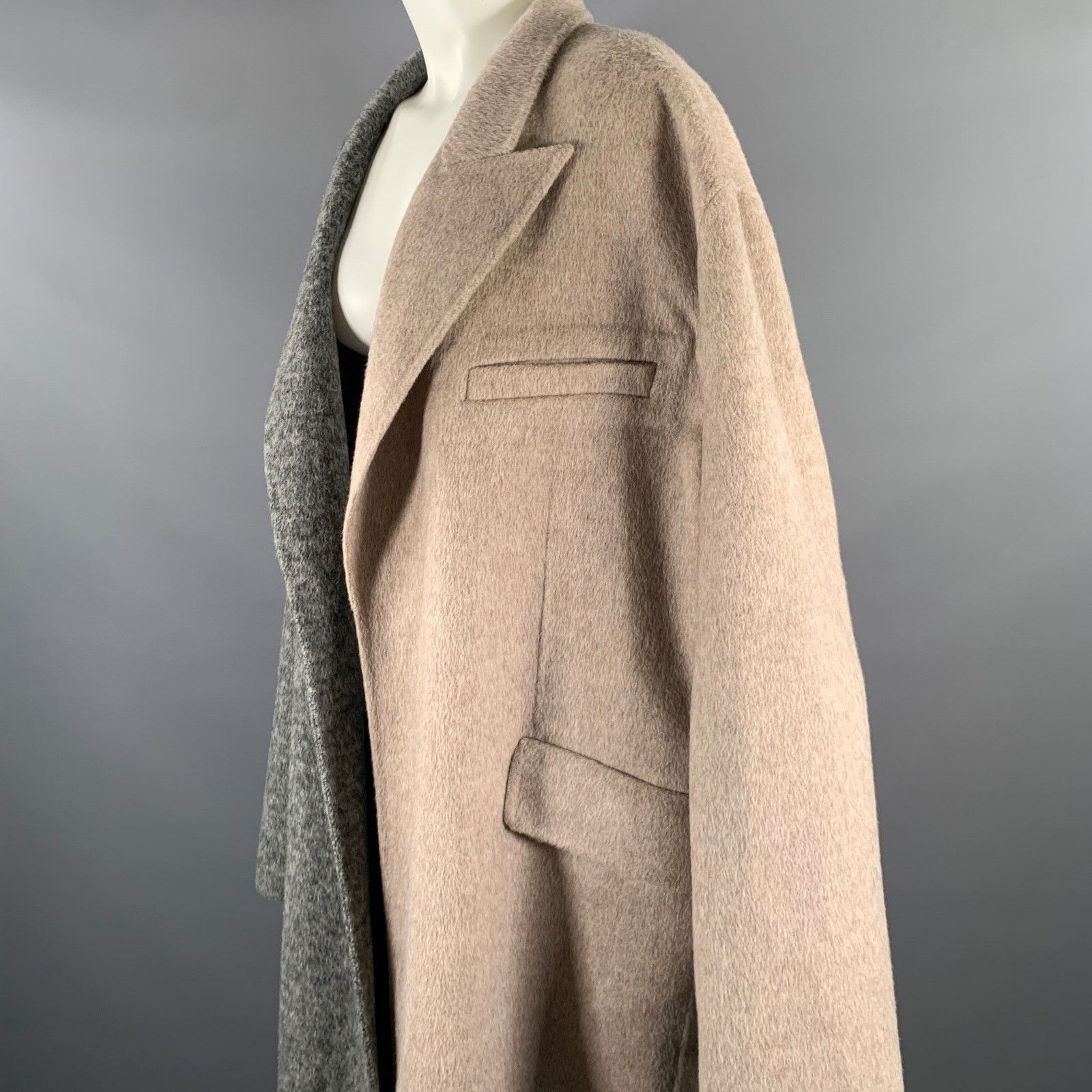 Ronny Kobo RONNY KOBO Size M Grey Tan Wool Two Tone Peak Lapel Coat Size M / US 6-8 / IT 42-44 - 5 Thumbnail