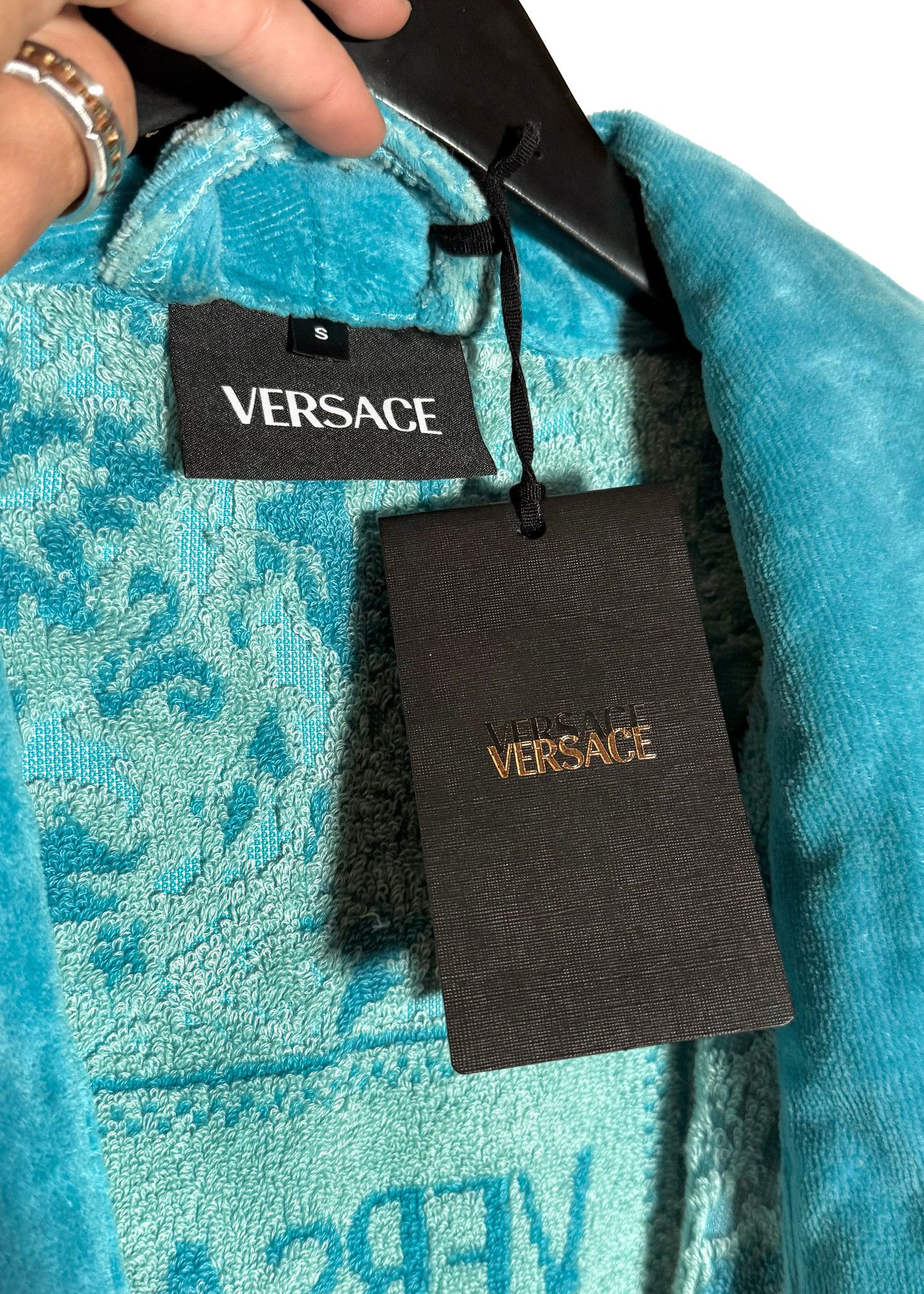 Versace Versace Turquoise Blue Barocco Jacquard 90s Logo Bathrobe Size ONE SIZE - 4 Thumbnail
