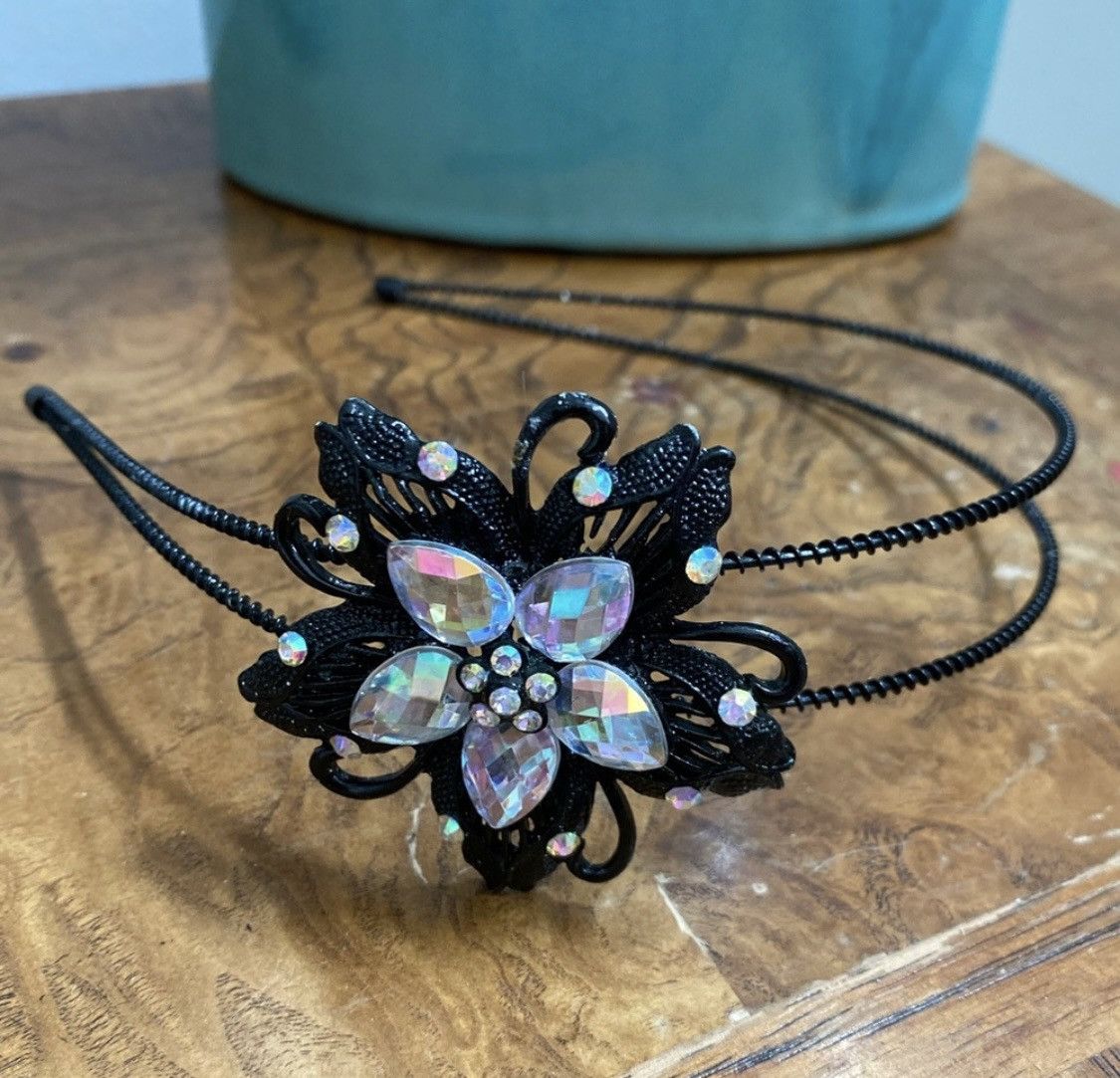 Vintage RARE VINTAGE FLORAL METAL HOLOGRAPHIC RHINESTONE HEADBAND Size ONE SIZE - 1 Thumbnail
