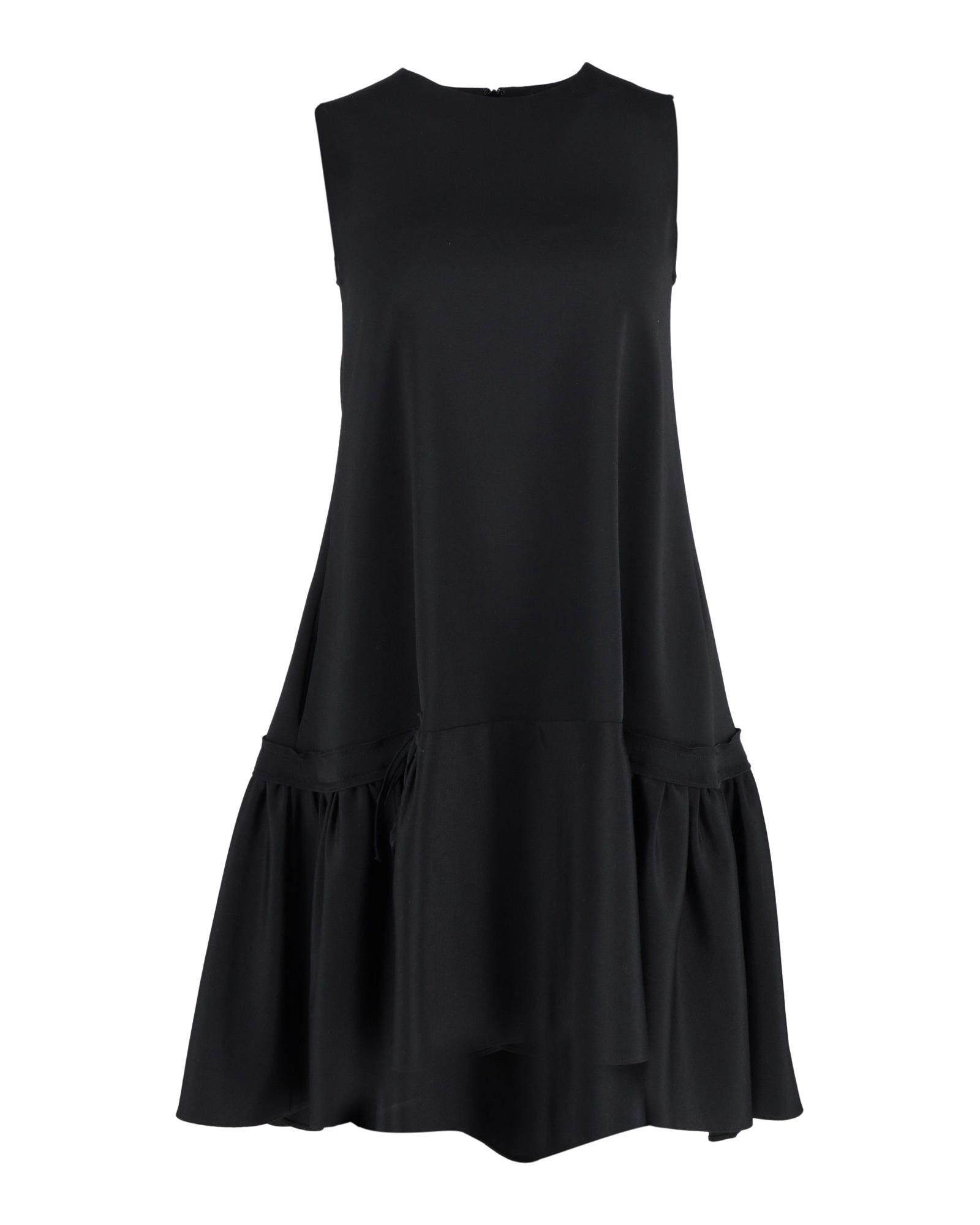 image of Victoria Beckham Black Poplin Ruffle-Hem Dress With Asymmetric Detailing, Women's (Size XS)