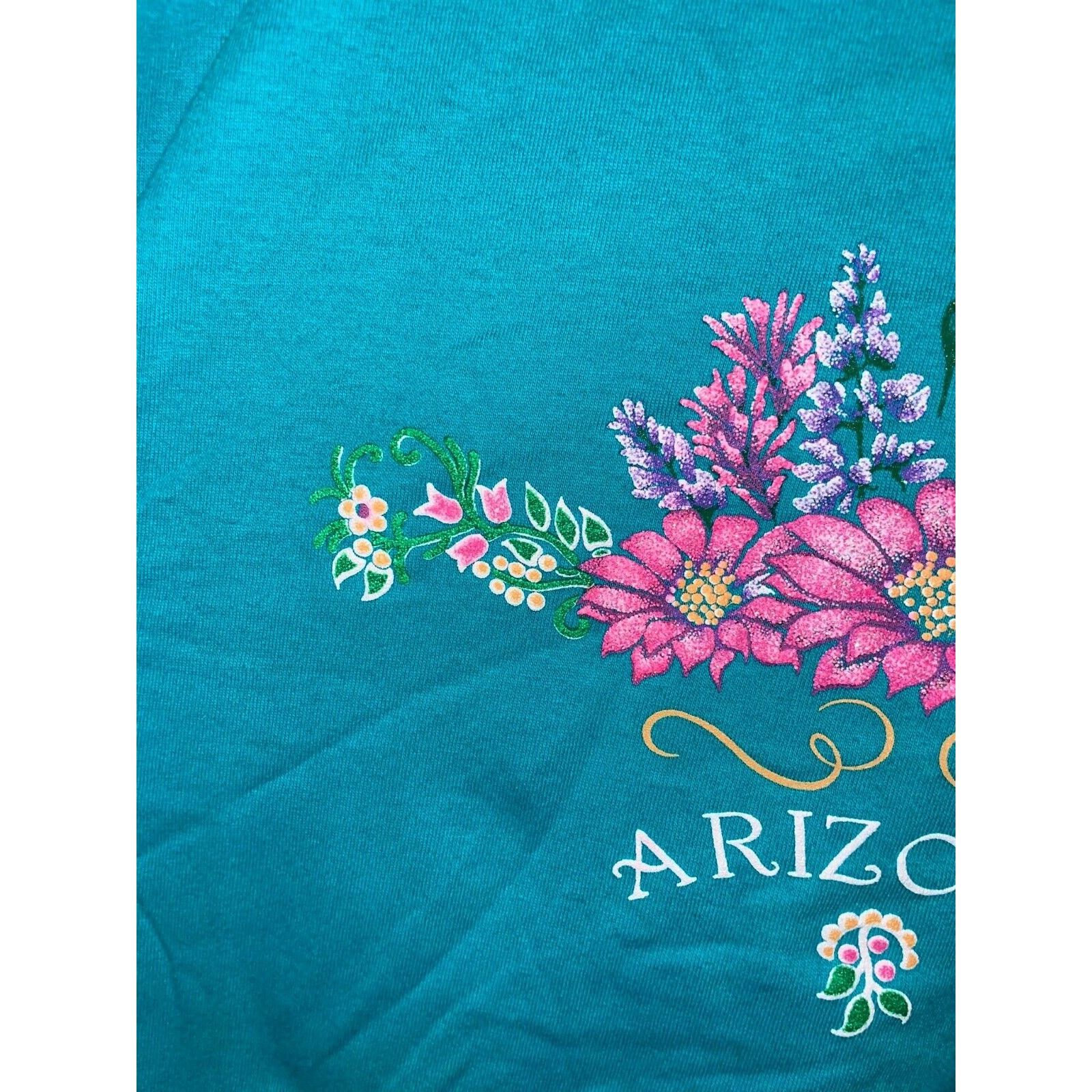 Jerzees 90s Vintage AZ Arizona Flower Nature Graphic Teal Shirt VTG Size US L / EU 52-54 / 3 - 4 Thumbnail